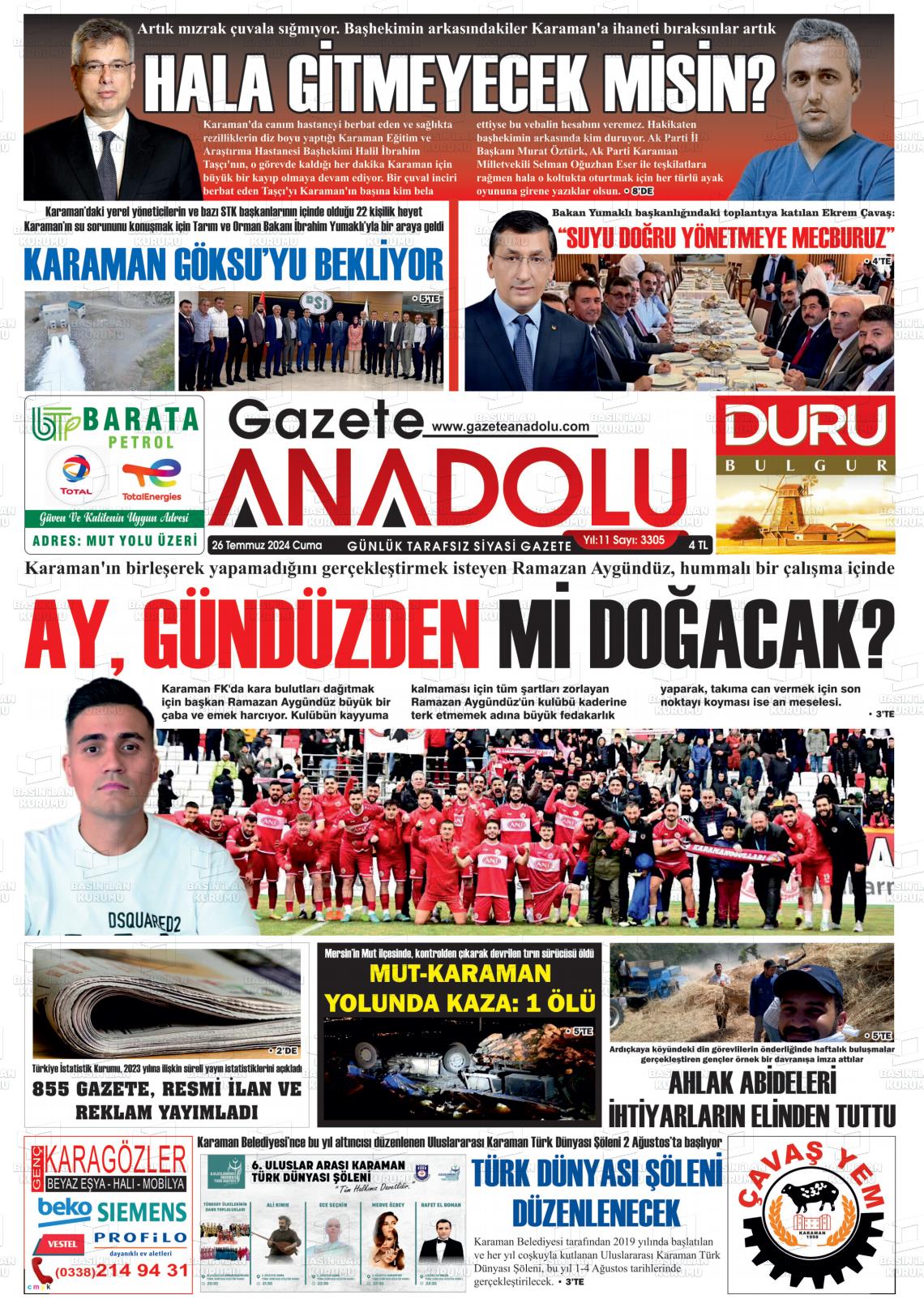 27 Temmuz 2024 Gazete Anadolu Gazete Manşeti
