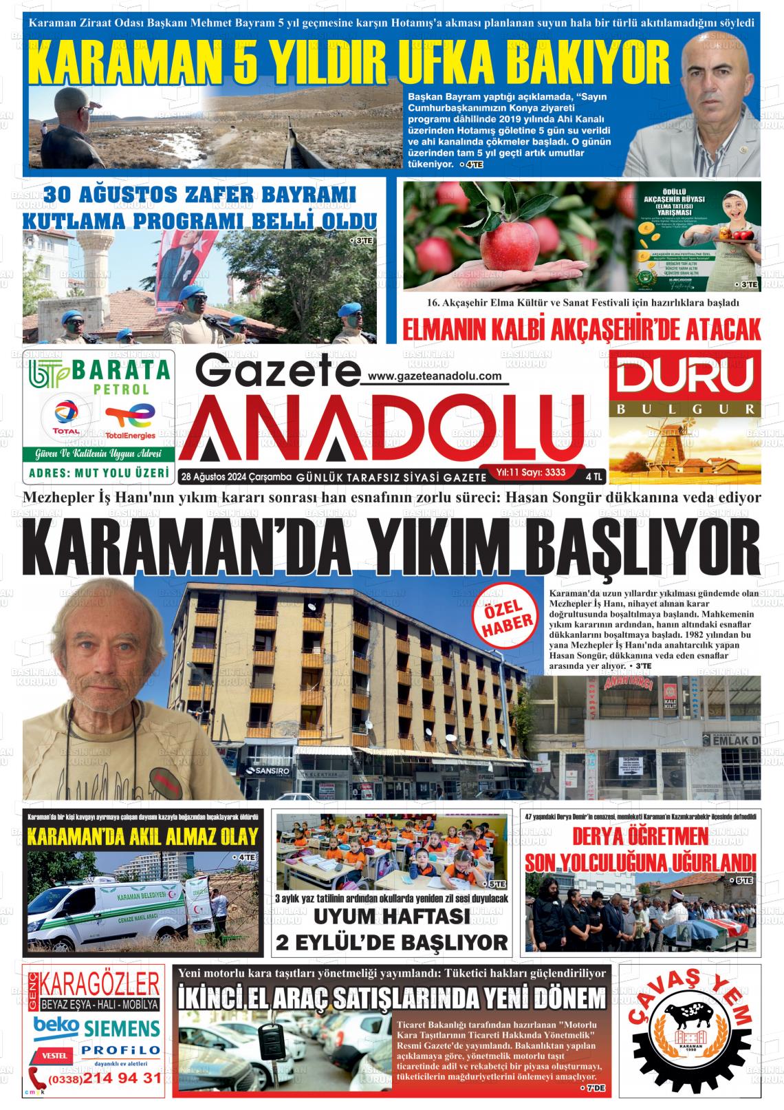 28 Ağustos 2024 Gazete Anadolu Gazete Manşeti