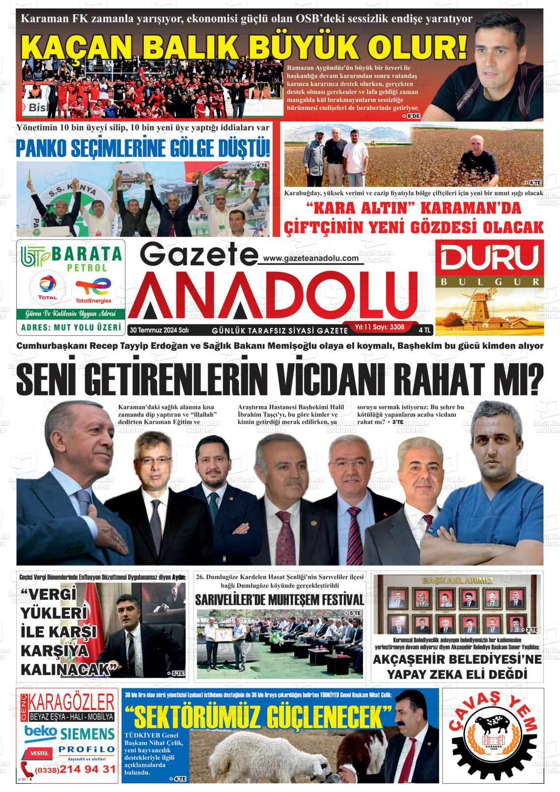 30 Temmuz 2024 Gazete Anadolu Gazete Manşeti