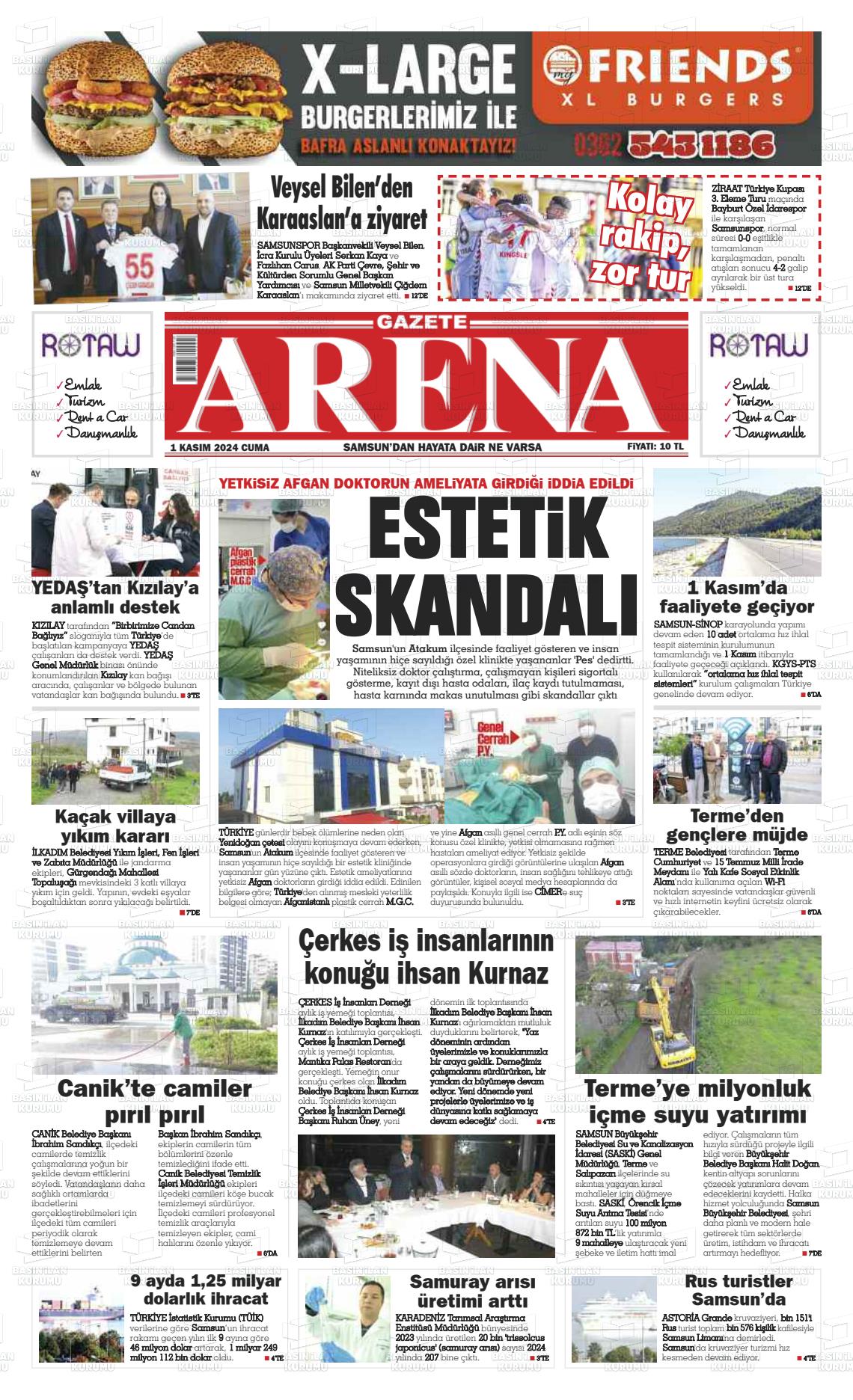 01 Kasım 2024 Arena Gazete Manşeti