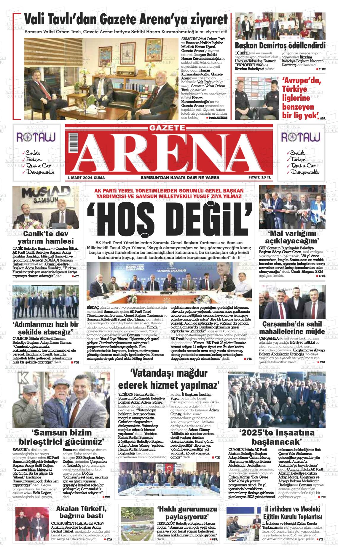 01 Mart 2024 Arena Gazete Manşeti