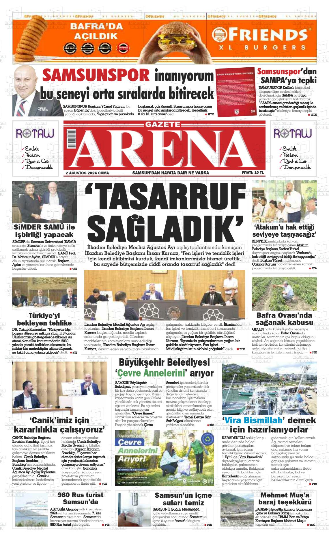 02 Ağustos 2024 Arena Gazete Manşeti