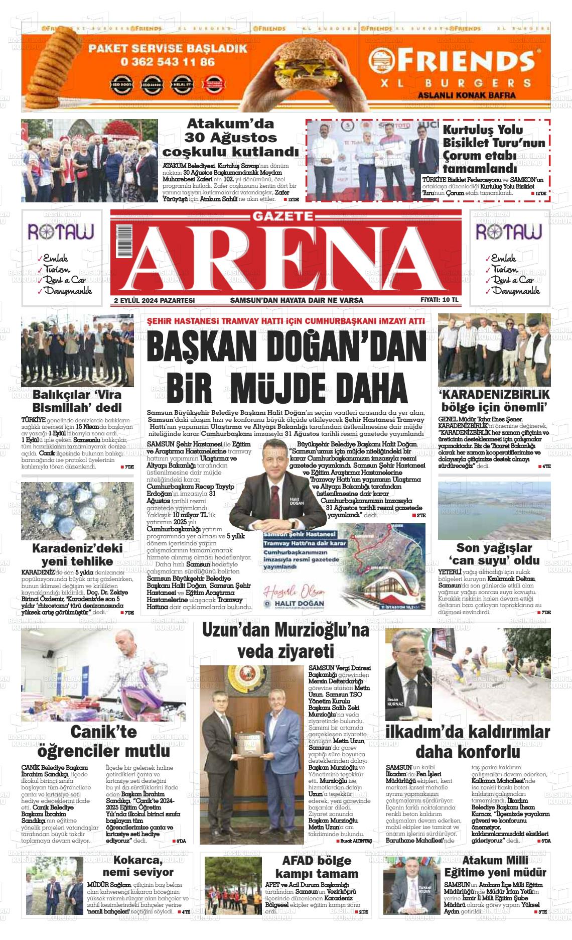 02 Eylül 2024 Arena Gazete Manşeti