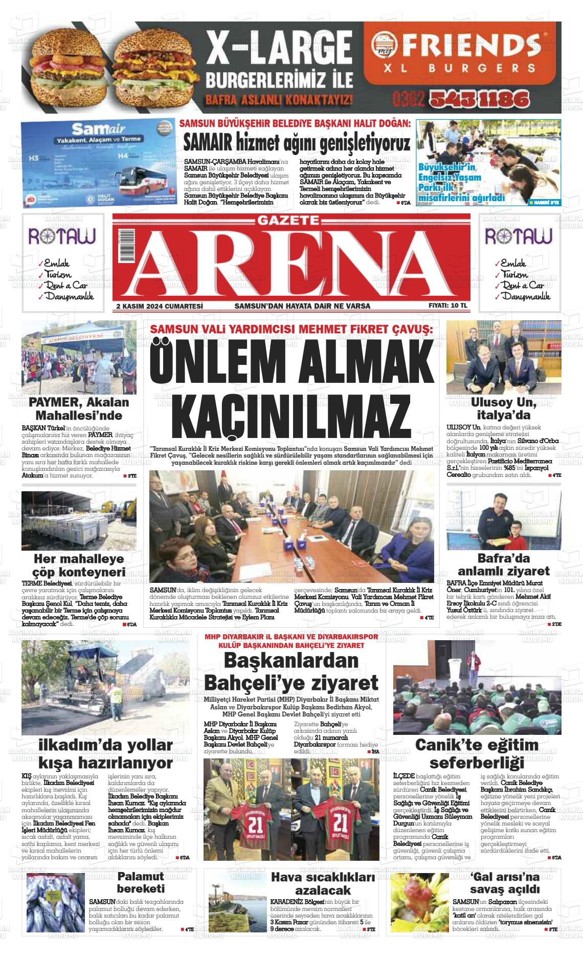 02 Kasım 2024 Arena Gazete Manşeti