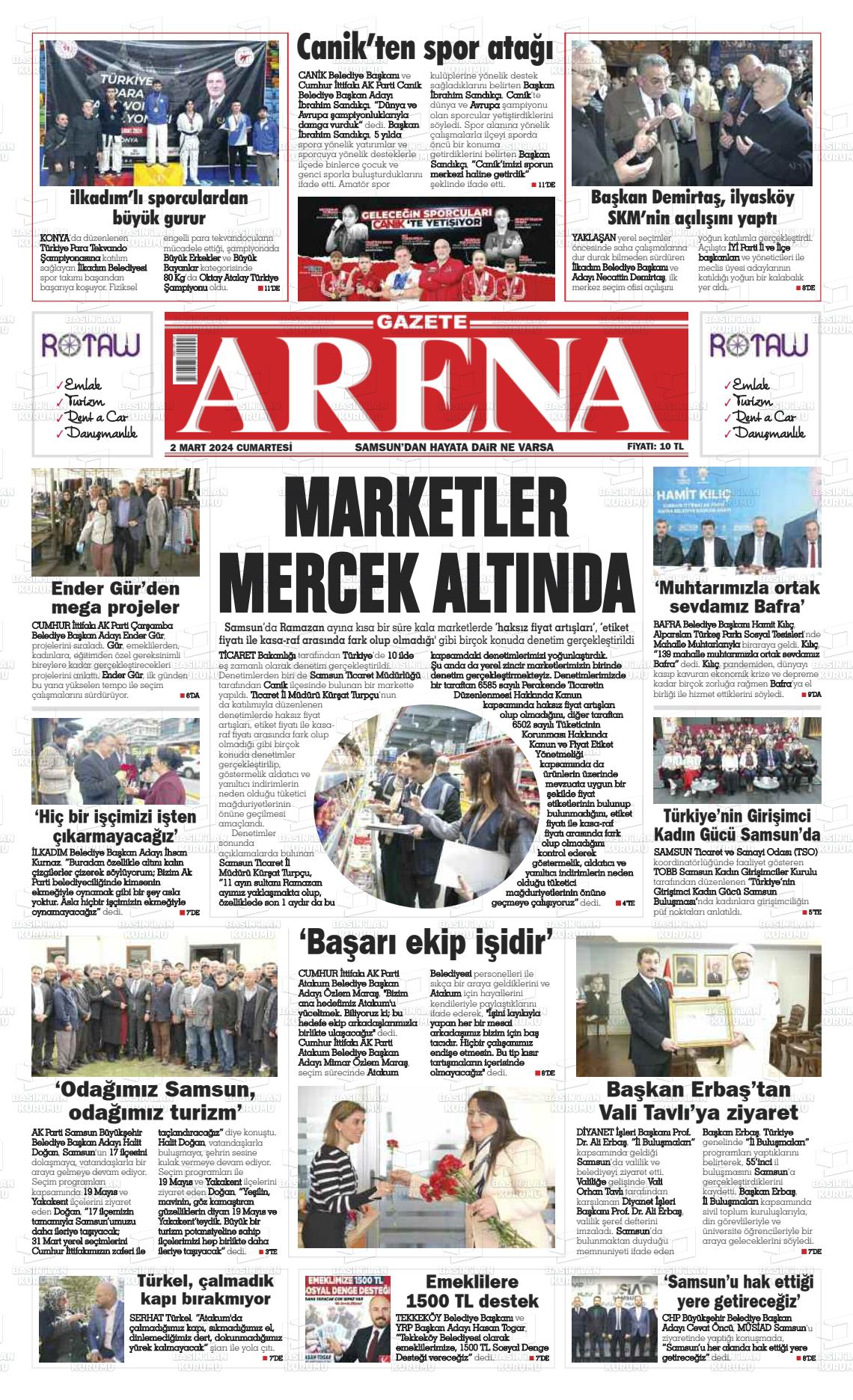 02 Mart 2024 Arena Gazete Manşeti