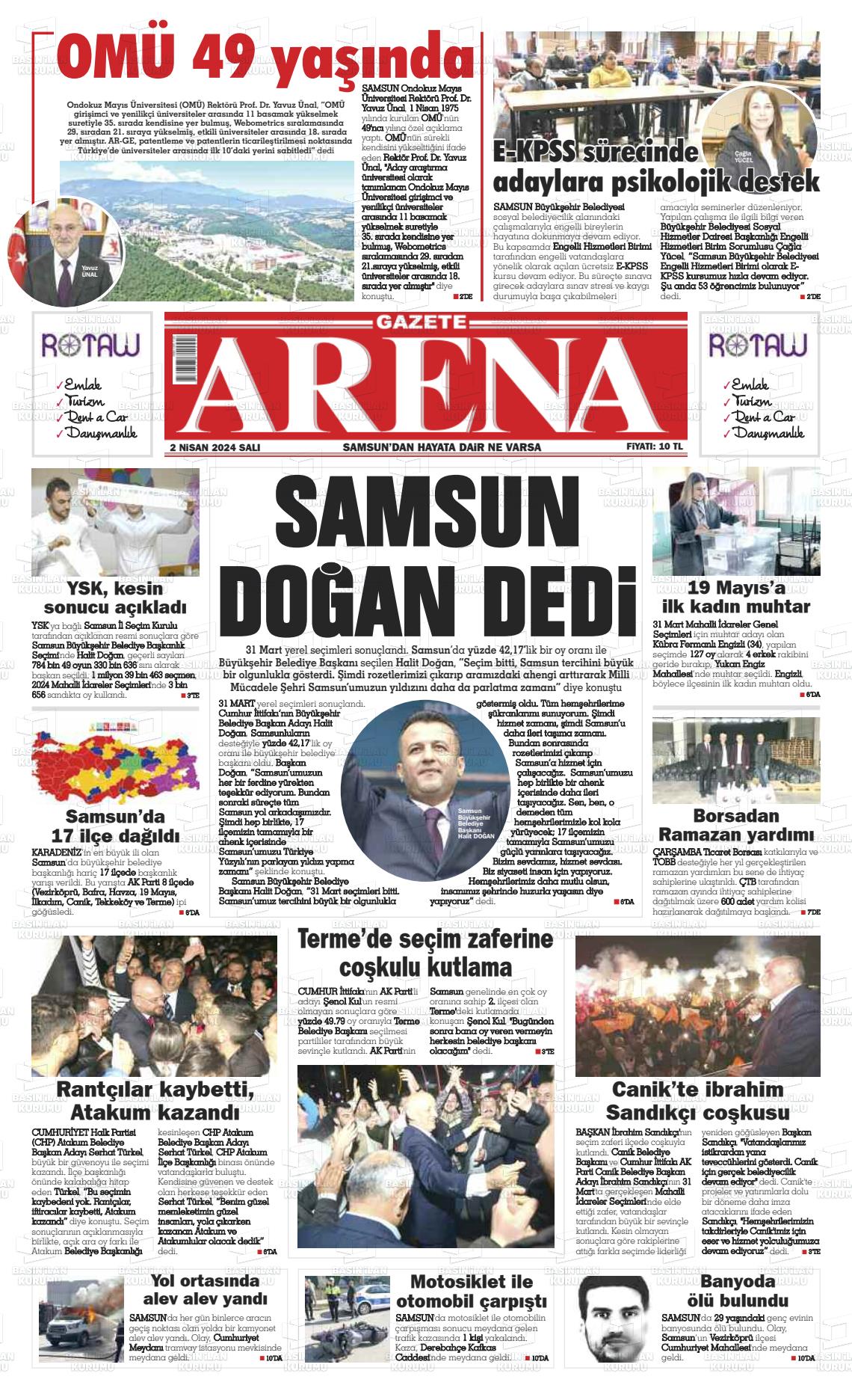 02 Nisan 2024 Arena Gazete Manşeti