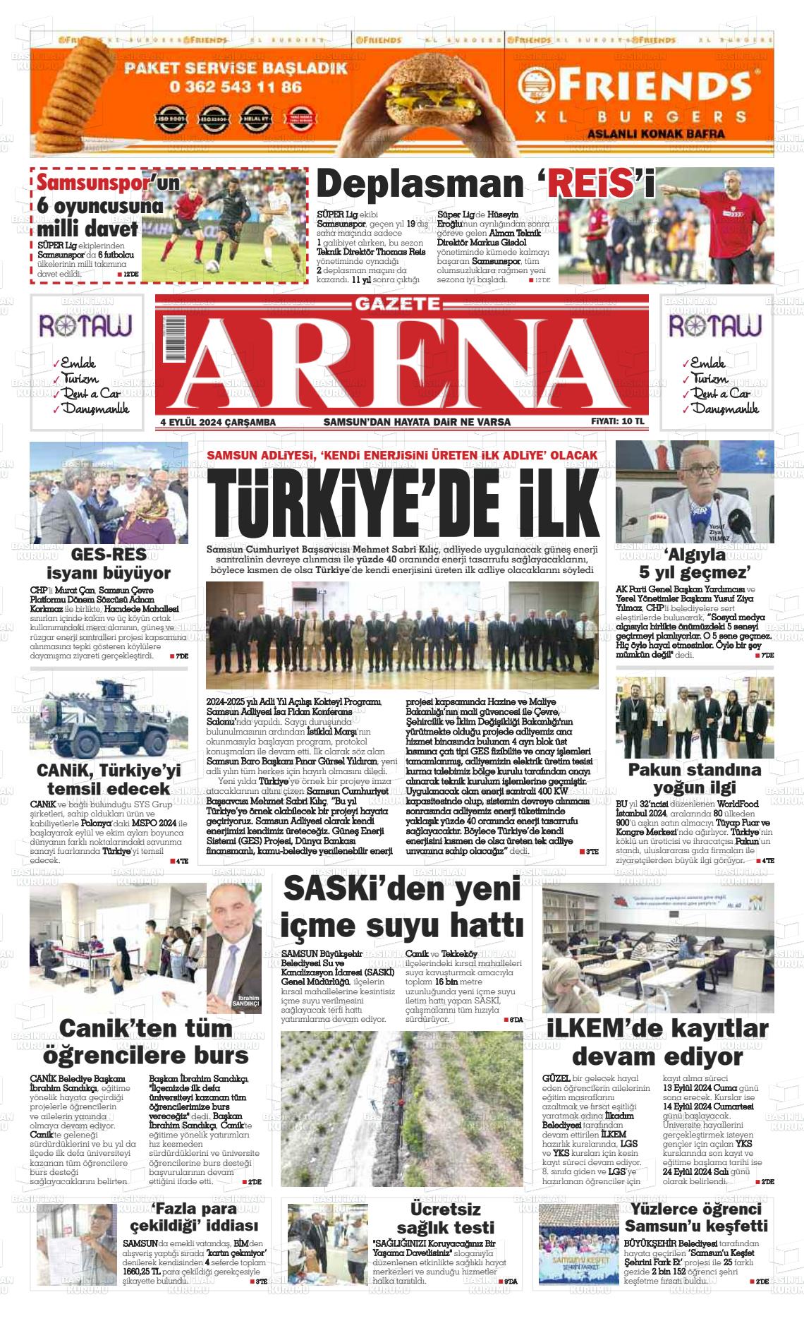 04 Eylül 2024 Arena Gazete Manşeti