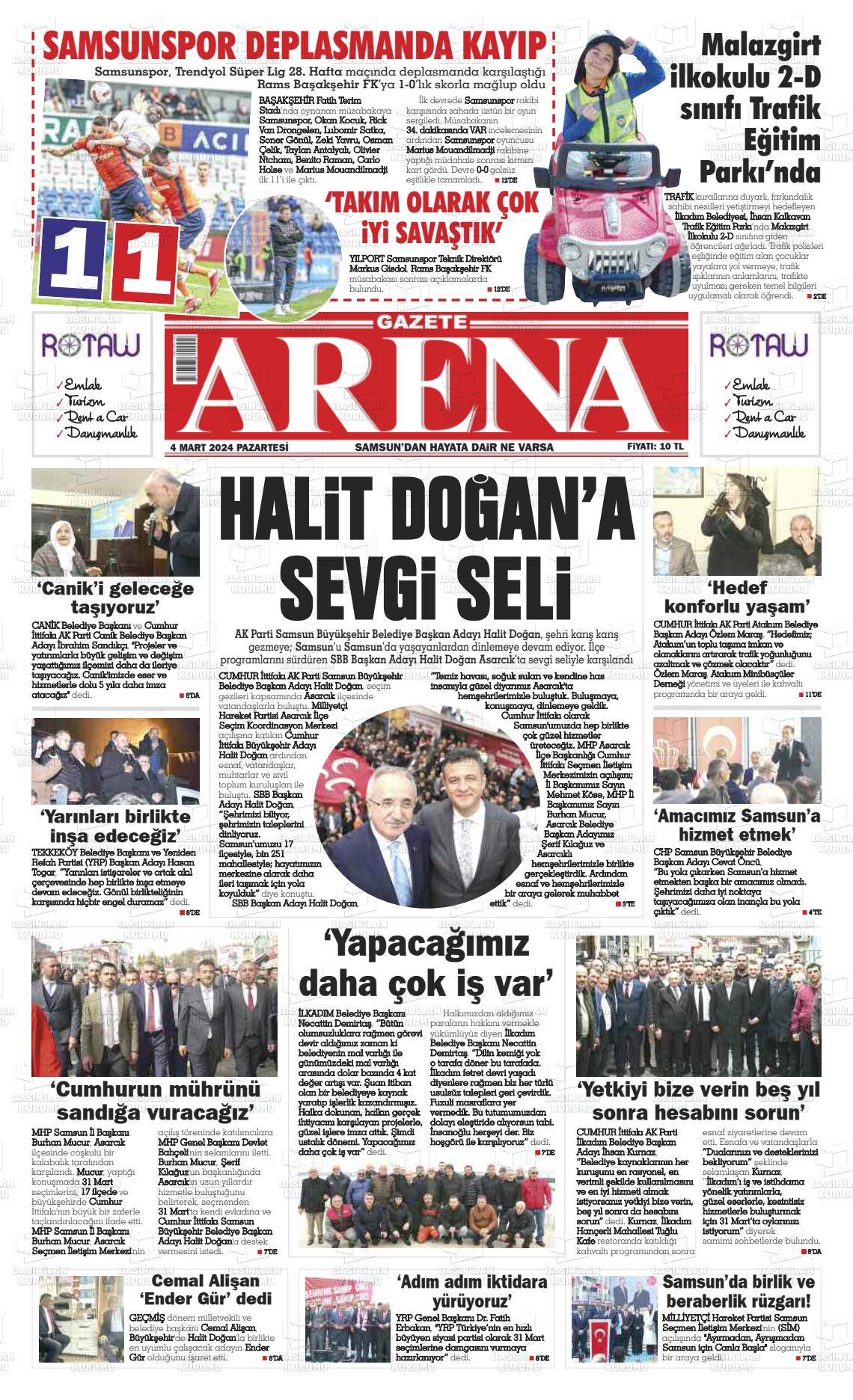 04 Mart 2024 Arena Gazete Manşeti