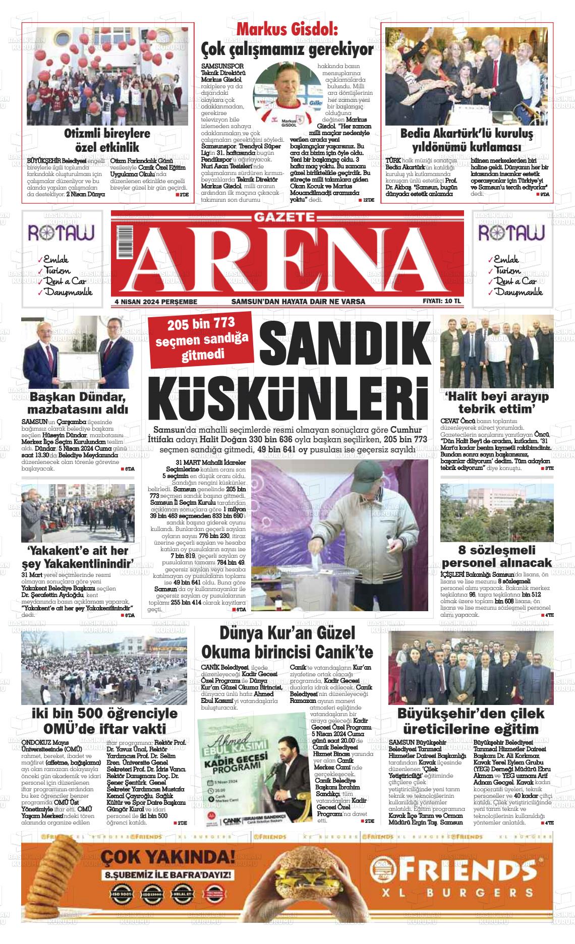 04 Nisan 2024 Arena Gazete Manşeti