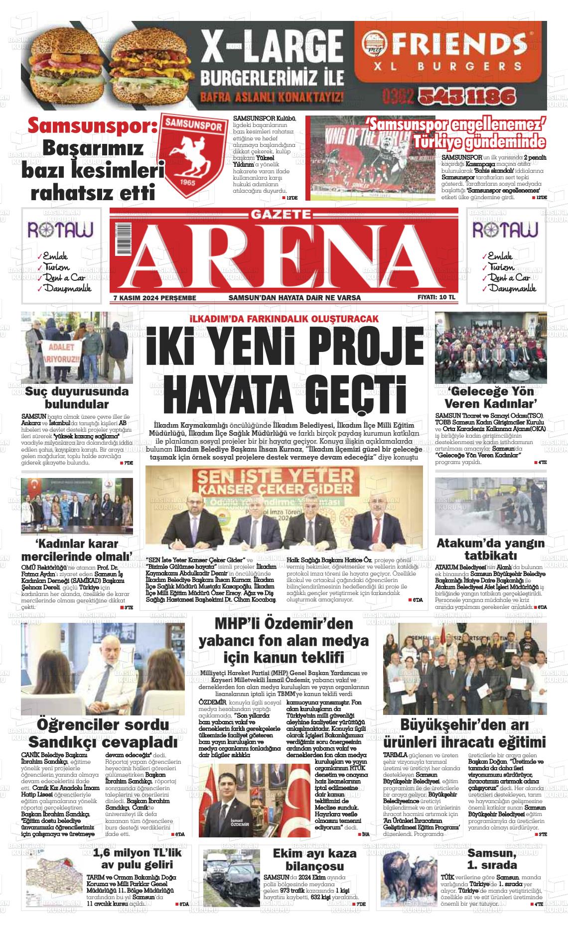 07 Kasım 2024 Arena Gazete Manşeti