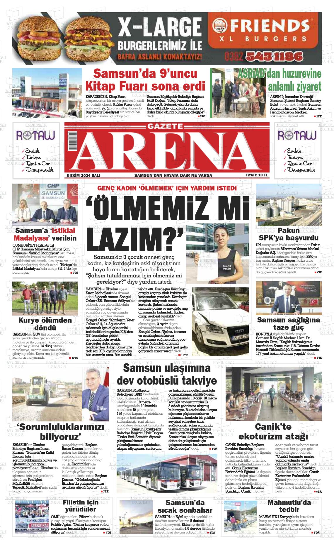 08 Ekim 2024 Arena Gazete Manşeti