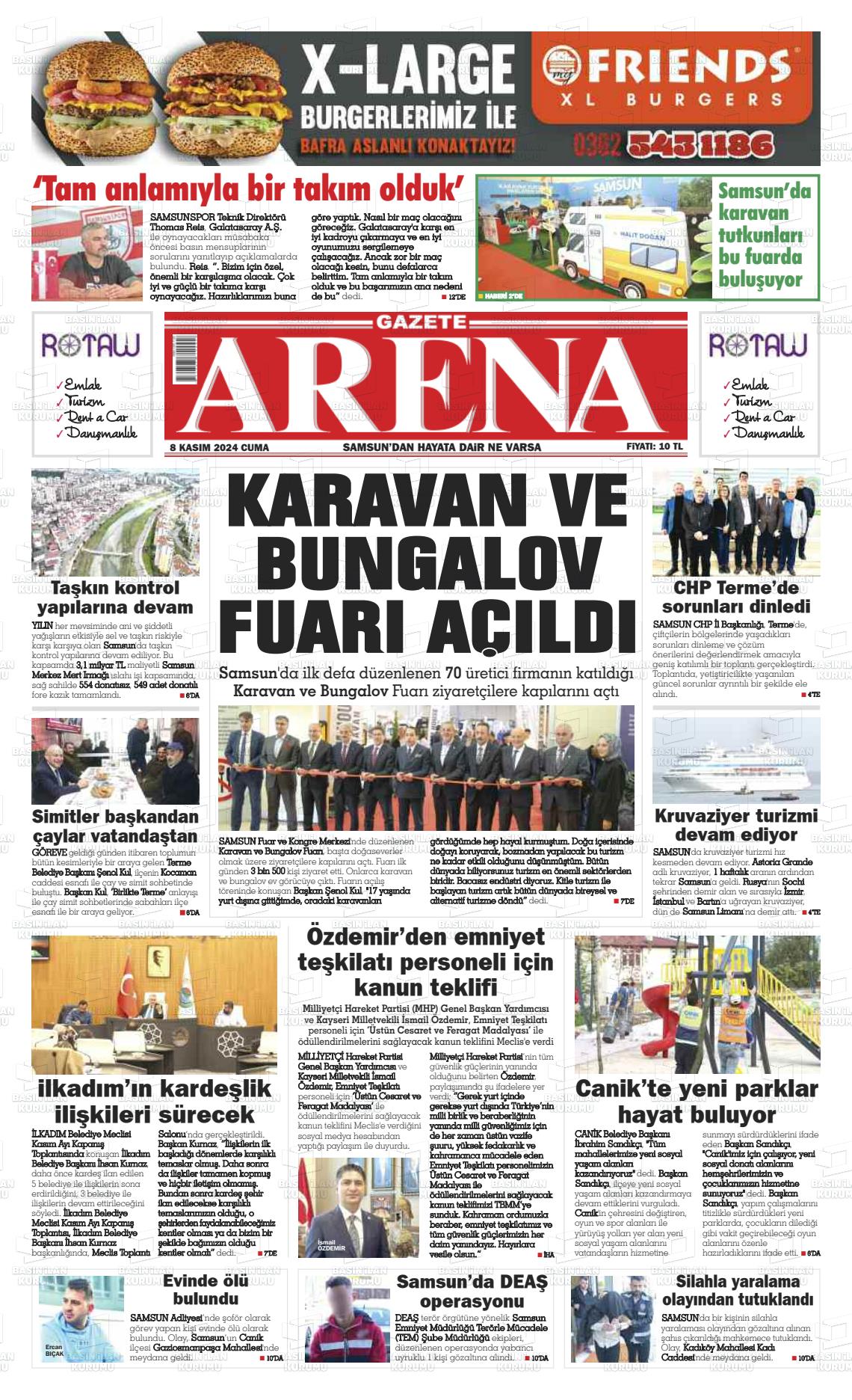 08 Kasım 2024 Arena Gazete Manşeti