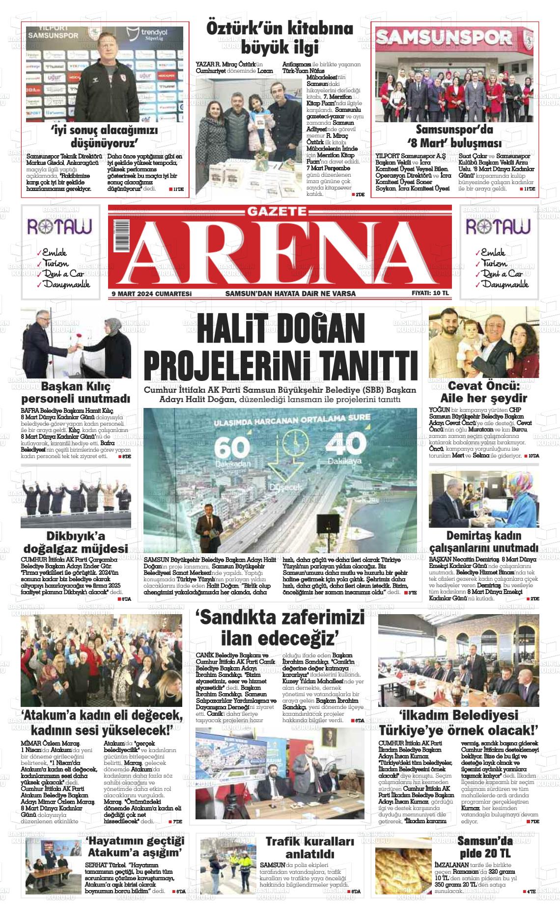 09 Mart 2024 Arena Gazete Manşeti