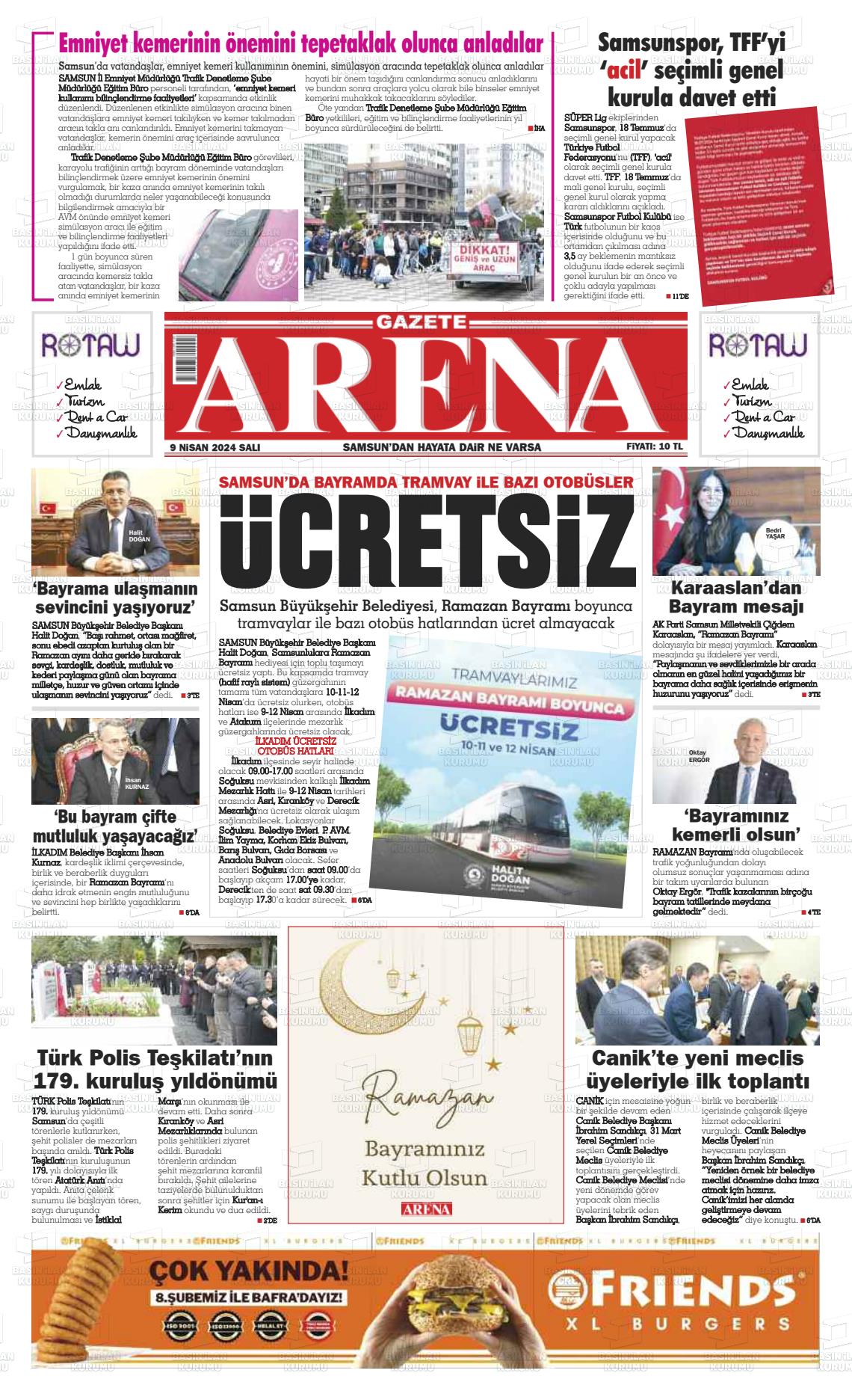 09 Nisan 2024 Arena Gazete Manşeti