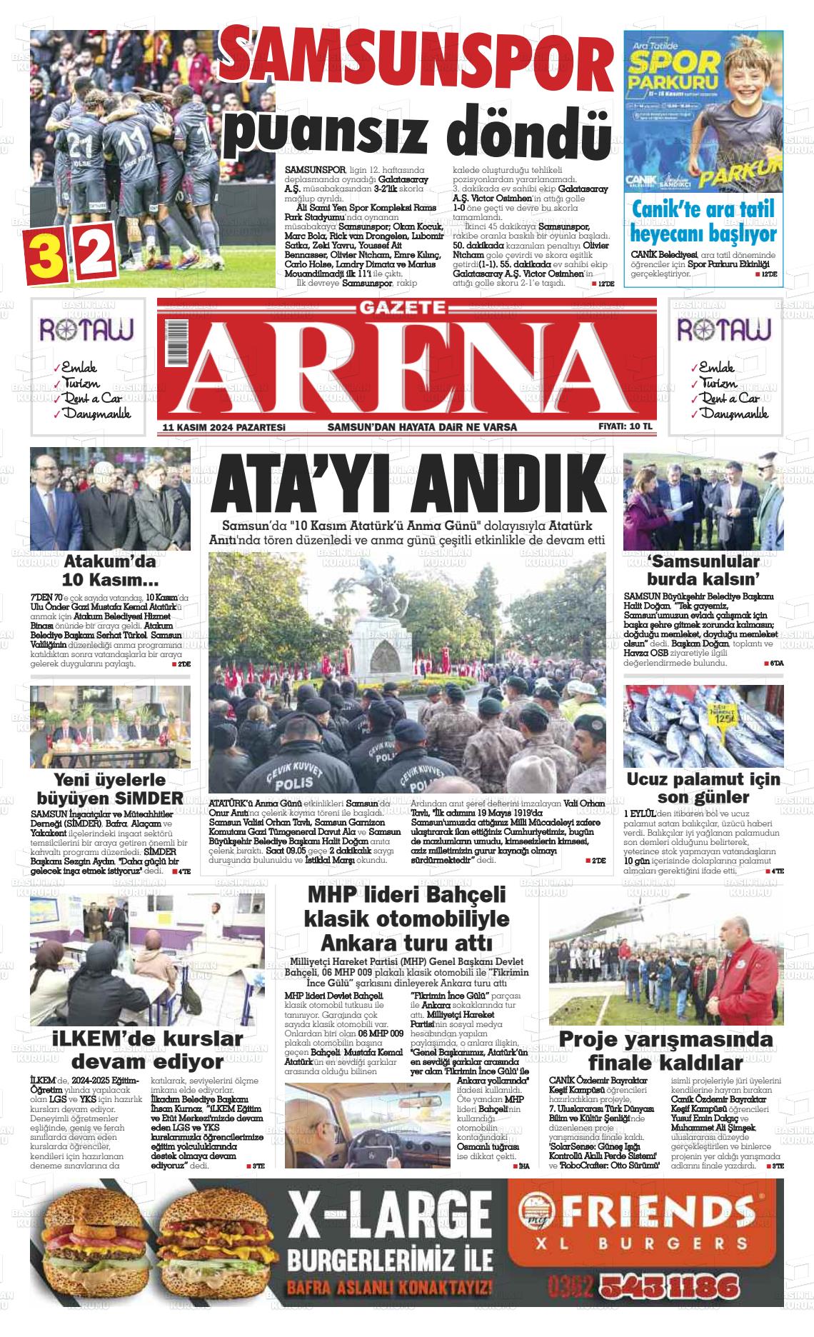 11 Kasım 2024 Arena Gazete Manşeti