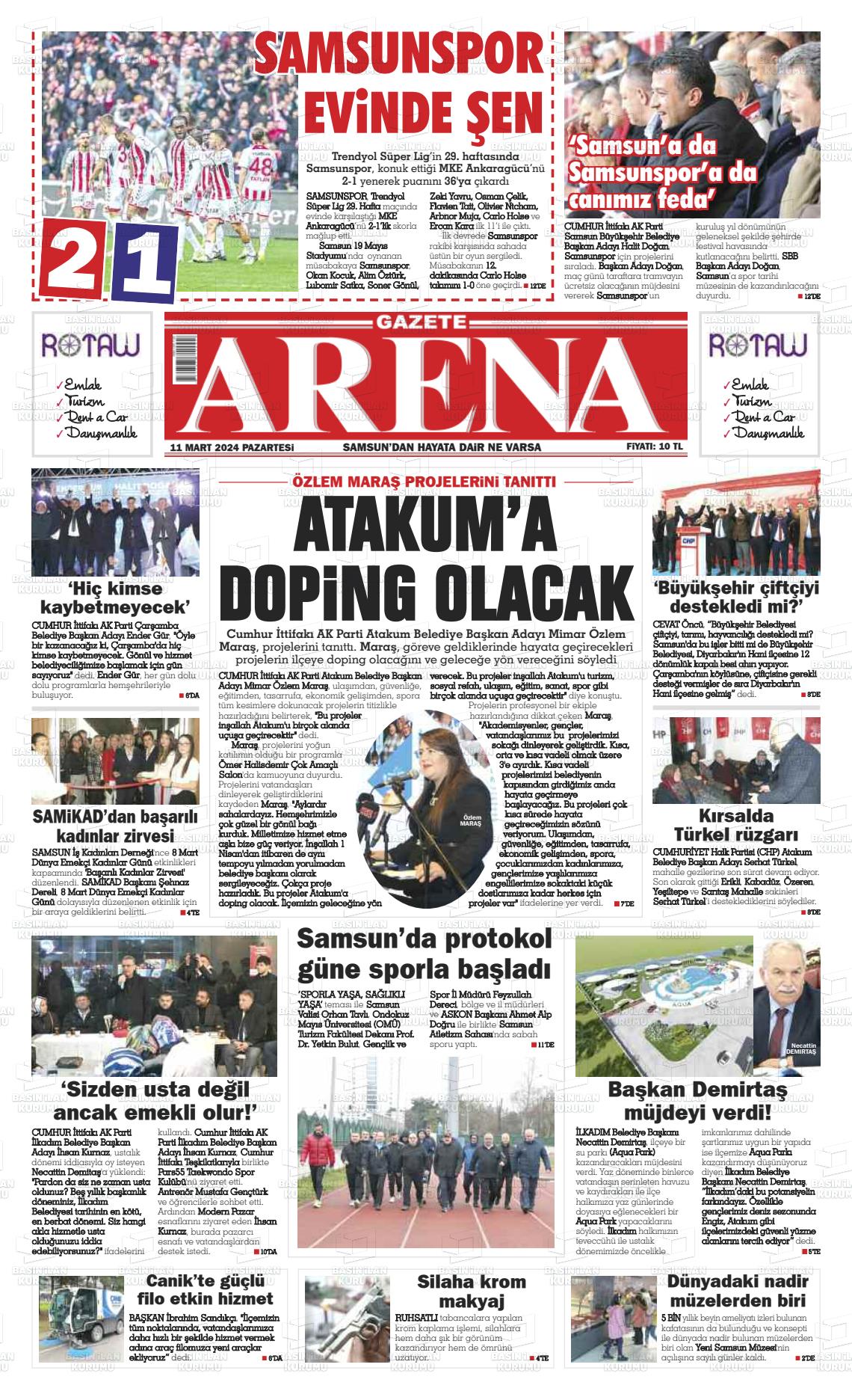 11 Mart 2024 Arena Gazete Manşeti