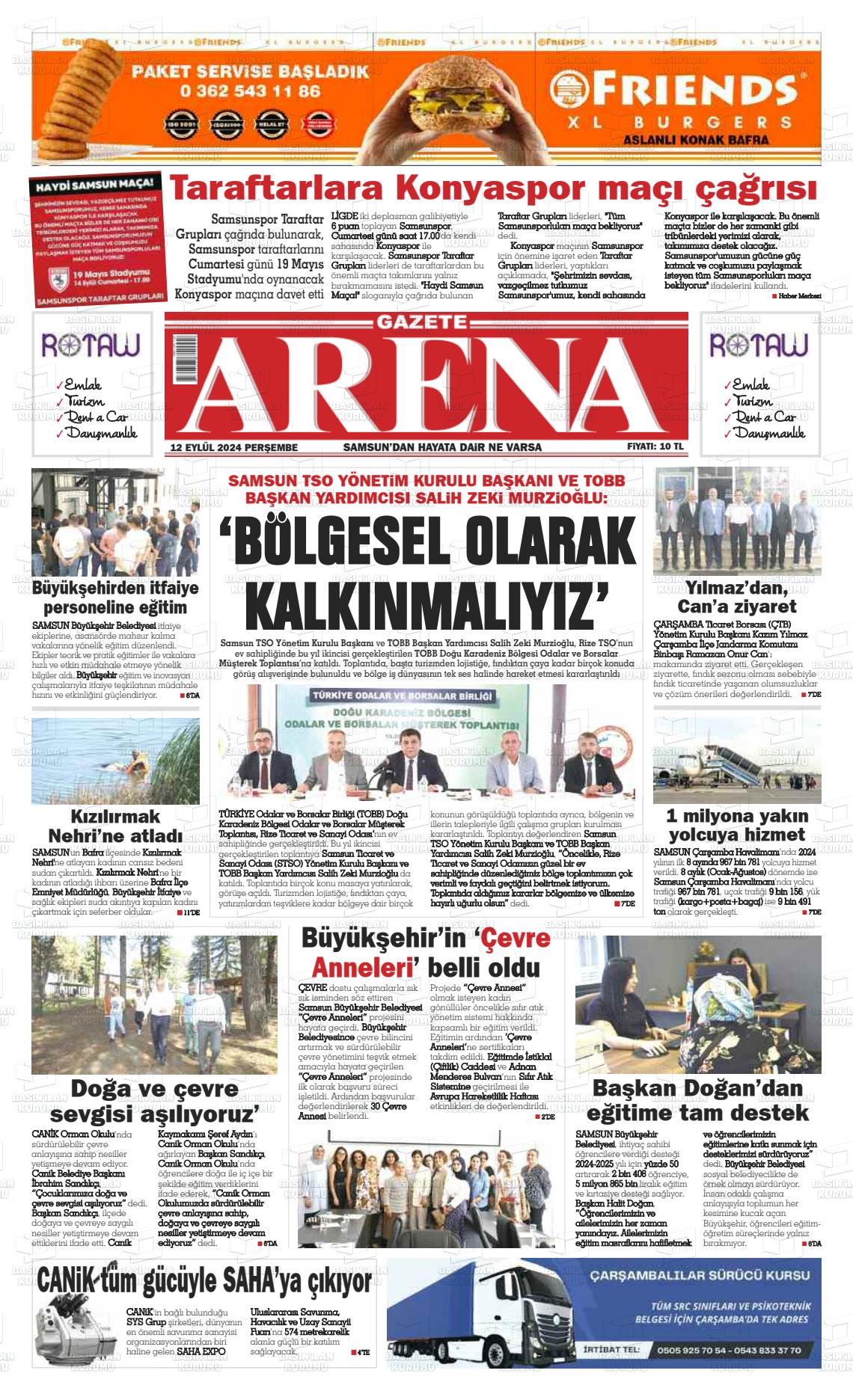 12 Eylül 2024 Arena Gazete Manşeti