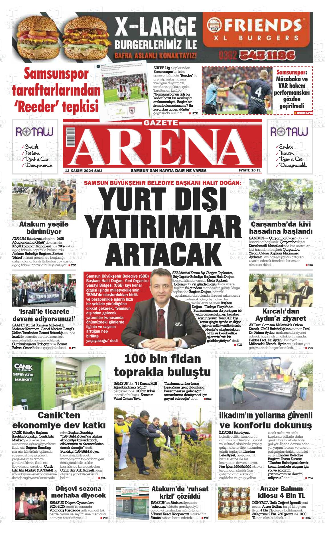 12 Kasım 2024 Arena Gazete Manşeti