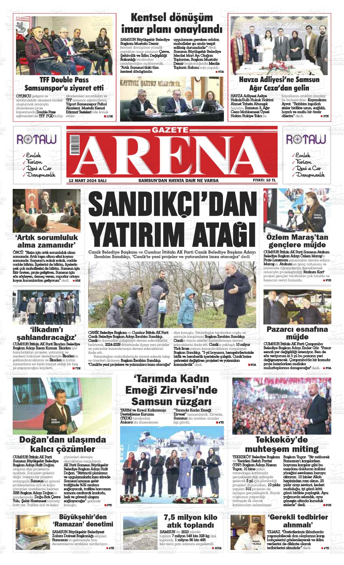 12 Mart 2024 Arena Gazete Manşeti