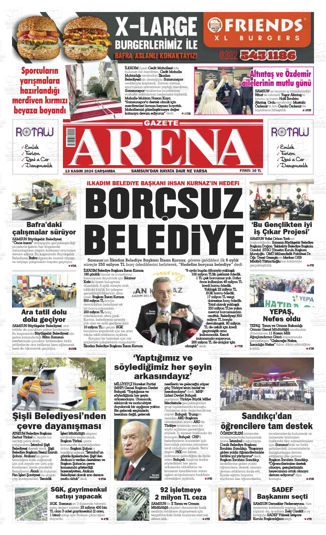 13 Kasım 2024 Arena Gazete Manşeti