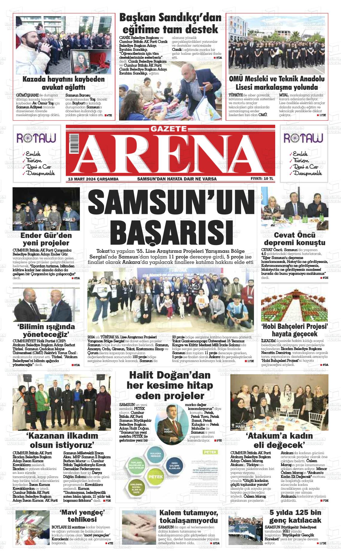 13 Mart 2024 Arena Gazete Manşeti