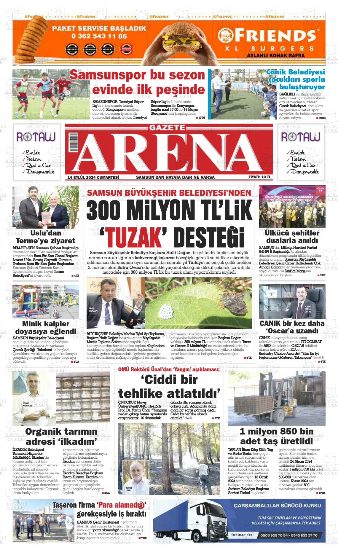 14 Eylül 2024 Arena Gazete Manşeti