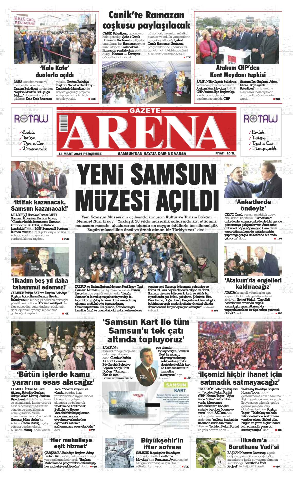 14 Mart 2024 Arena Gazete Manşeti