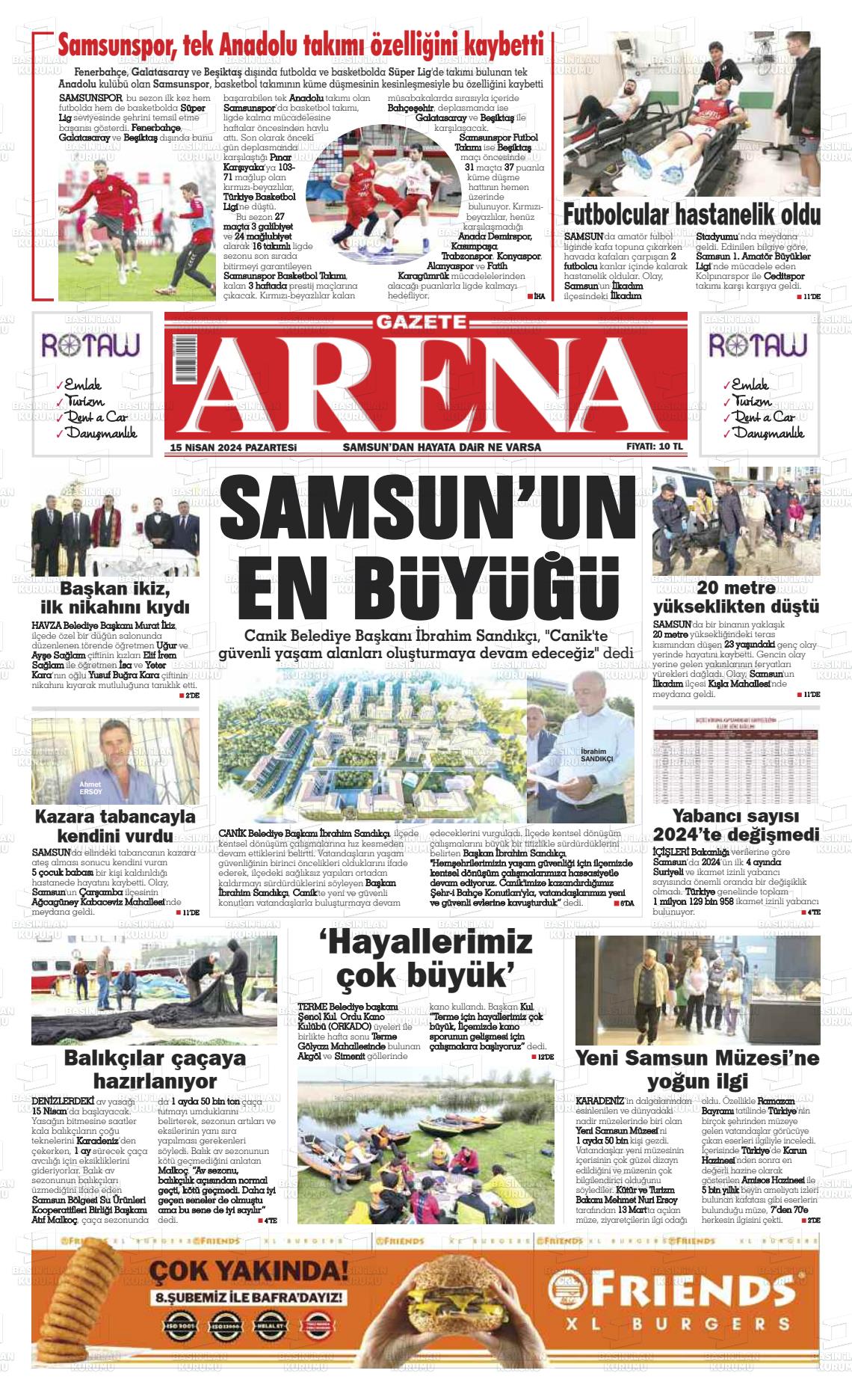 15 Nisan 2024 Arena Gazete Manşeti