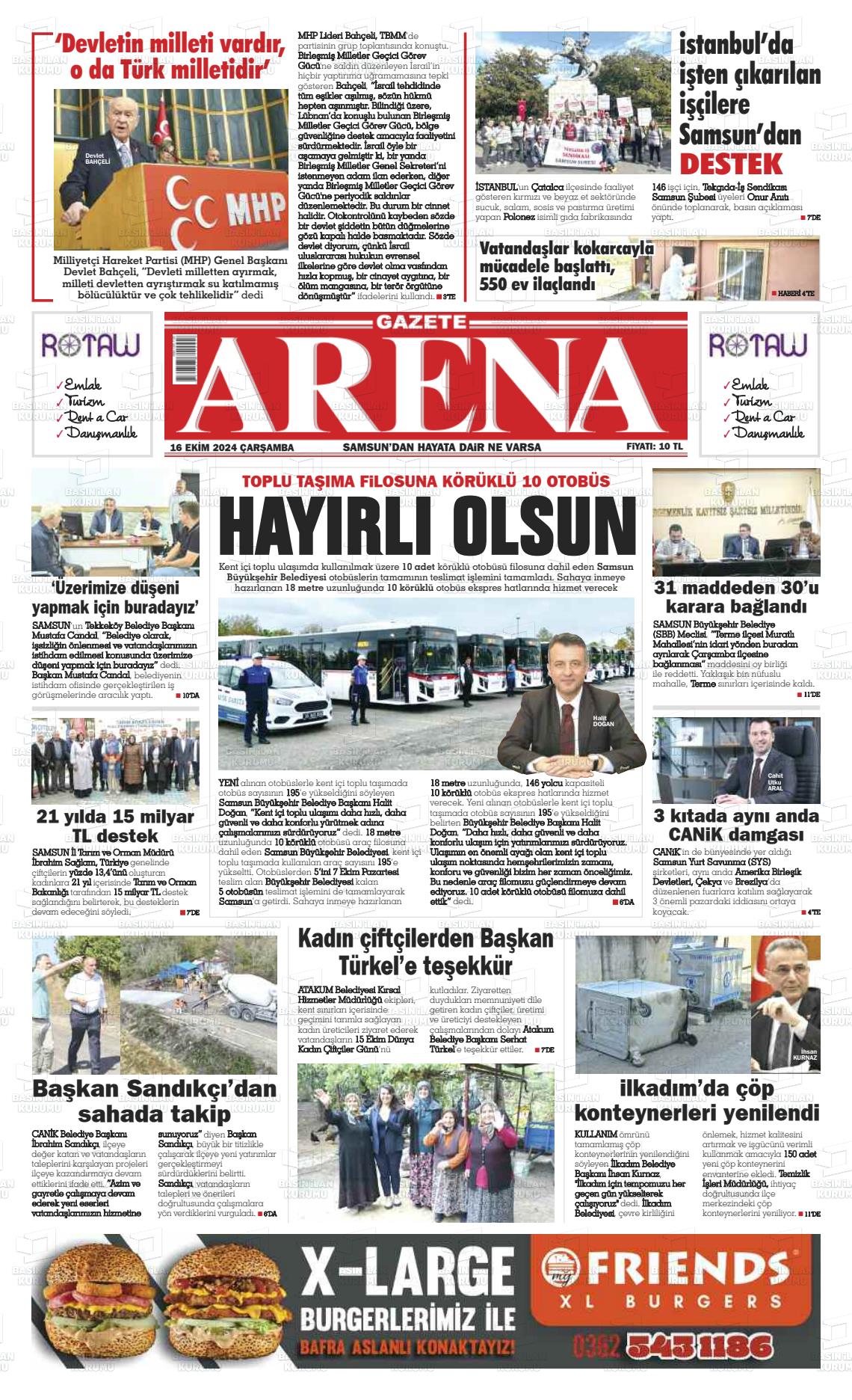 16 Ekim 2024 Arena Gazete Manşeti