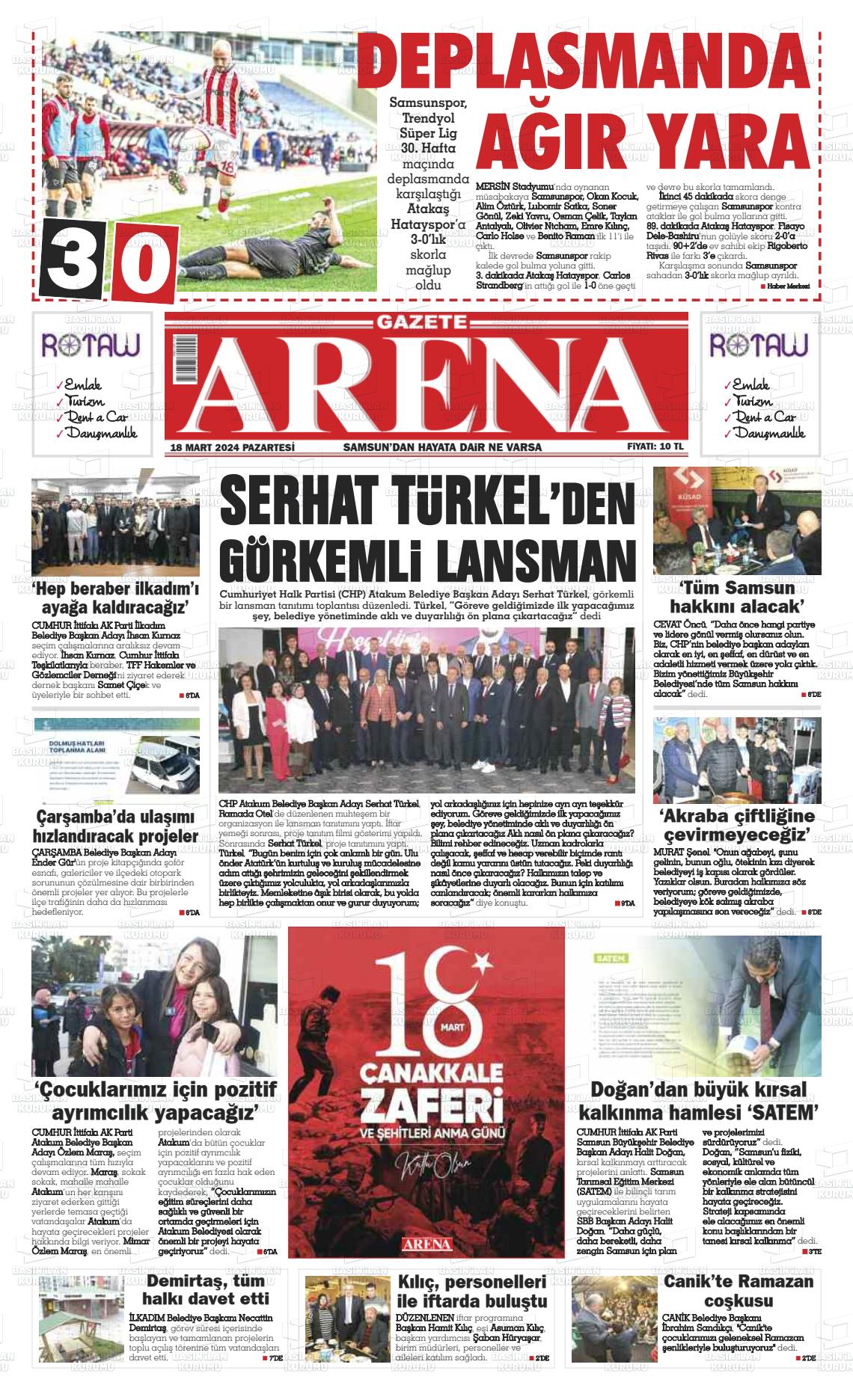 18 Mart 2024 Arena Gazete Manşeti