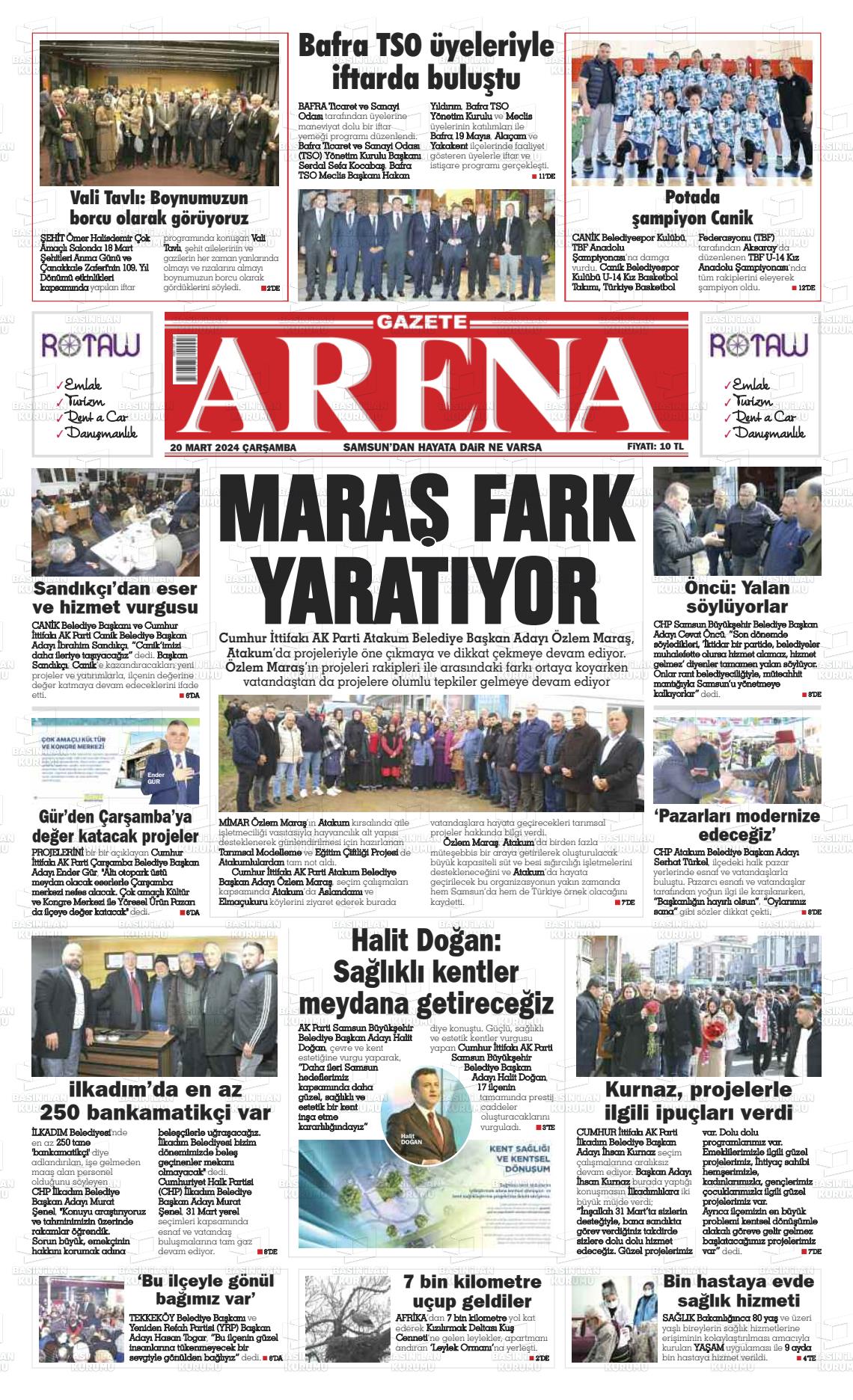 20 Mart 2024 Arena Gazete Manşeti