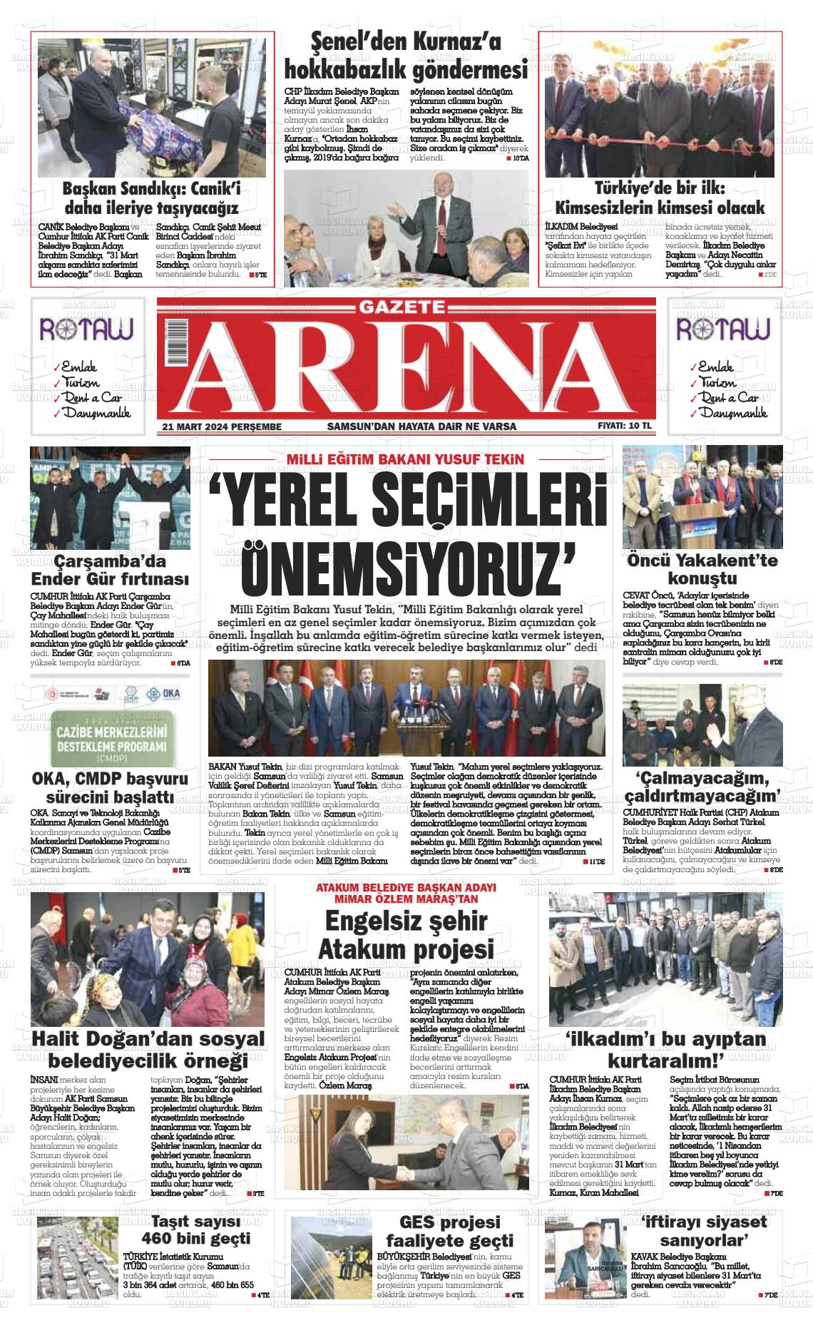 21 Mart 2024 Arena Gazete Manşeti