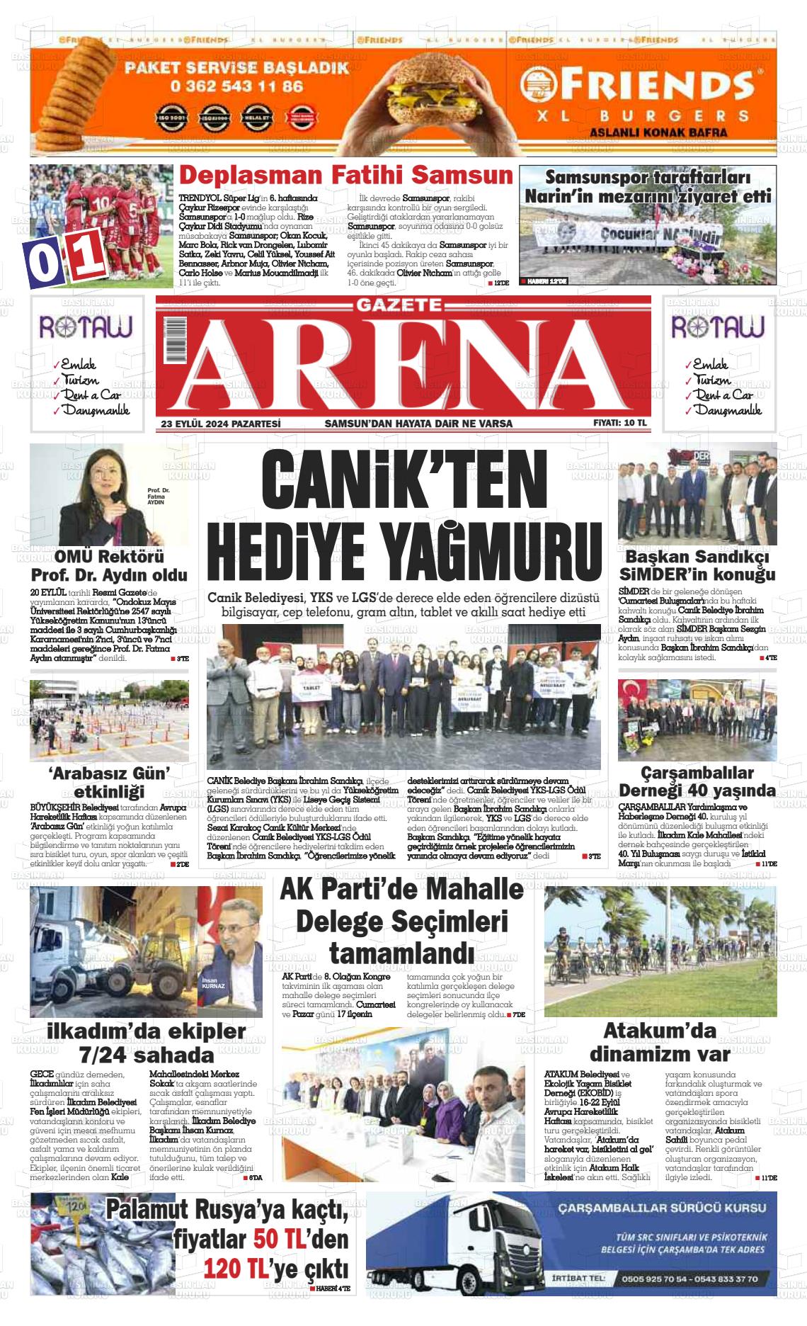 23 Eylül 2024 Arena Gazete Manşeti