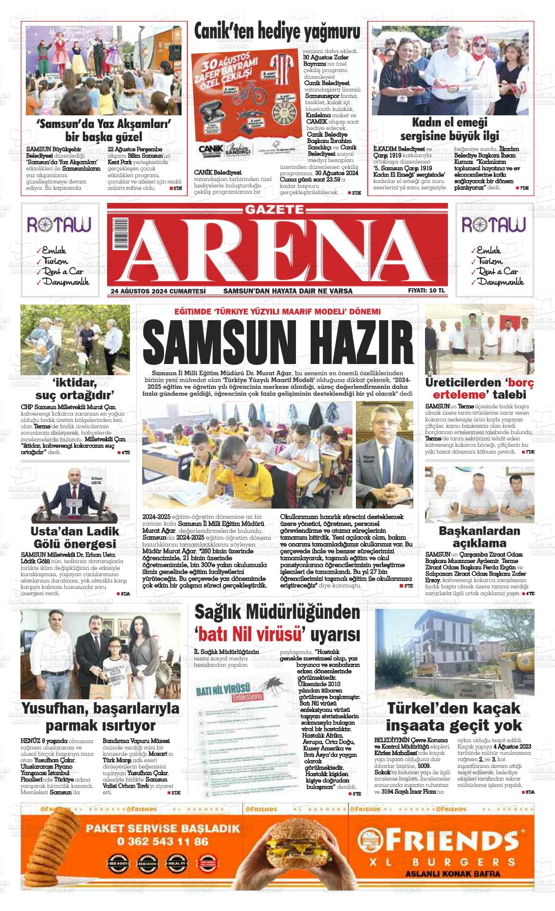 24 Ağustos 2024 Arena Gazete Manşeti