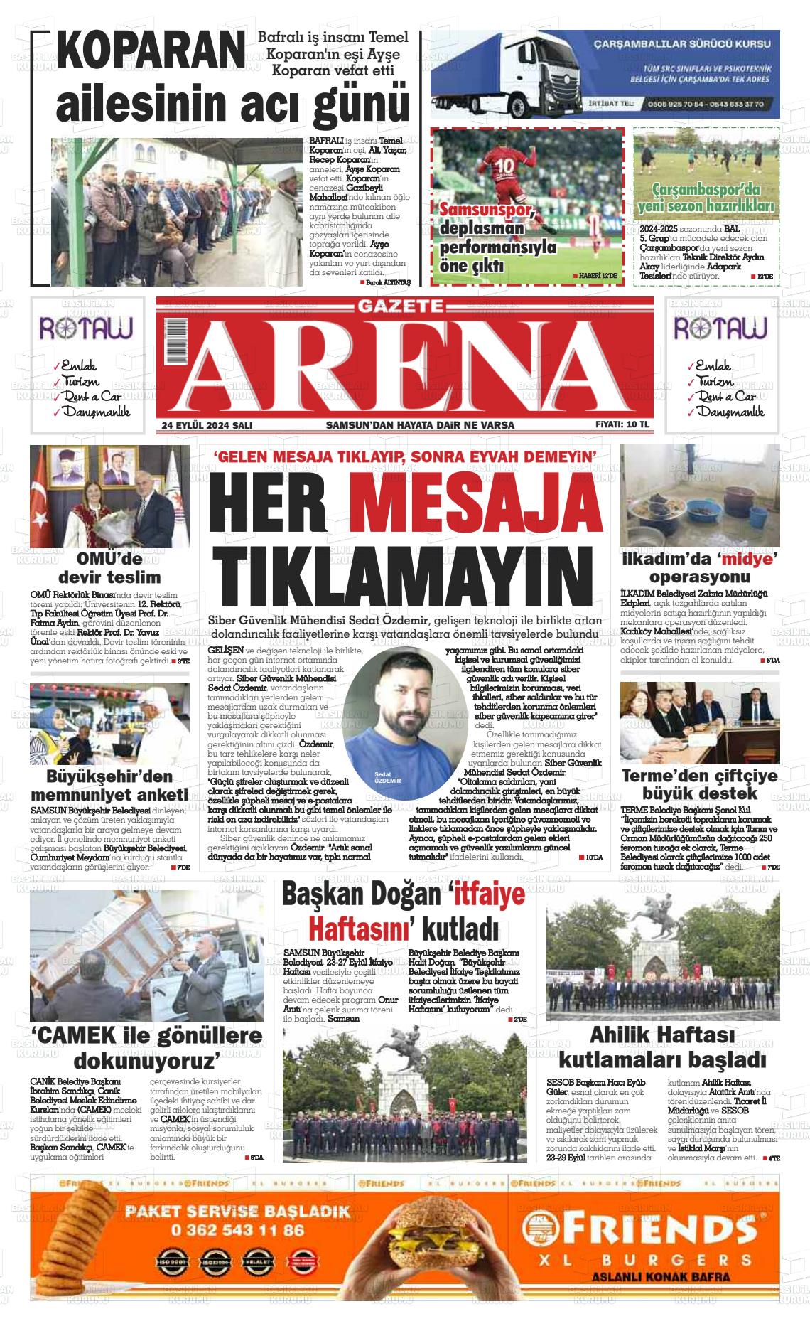 24 Eylül 2024 Arena Gazete Manşeti