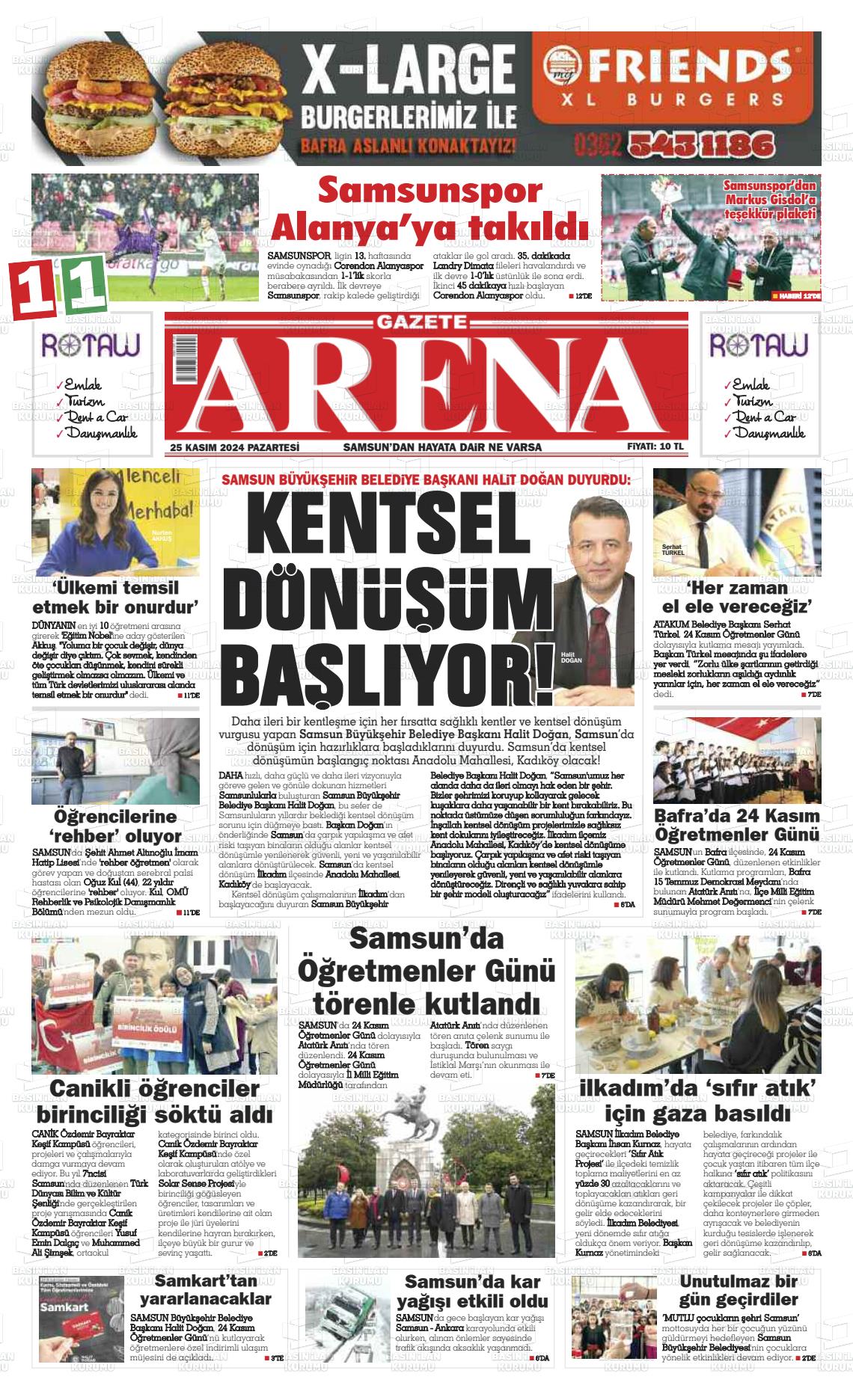 25 Kasım 2024 Arena Gazete Manşeti