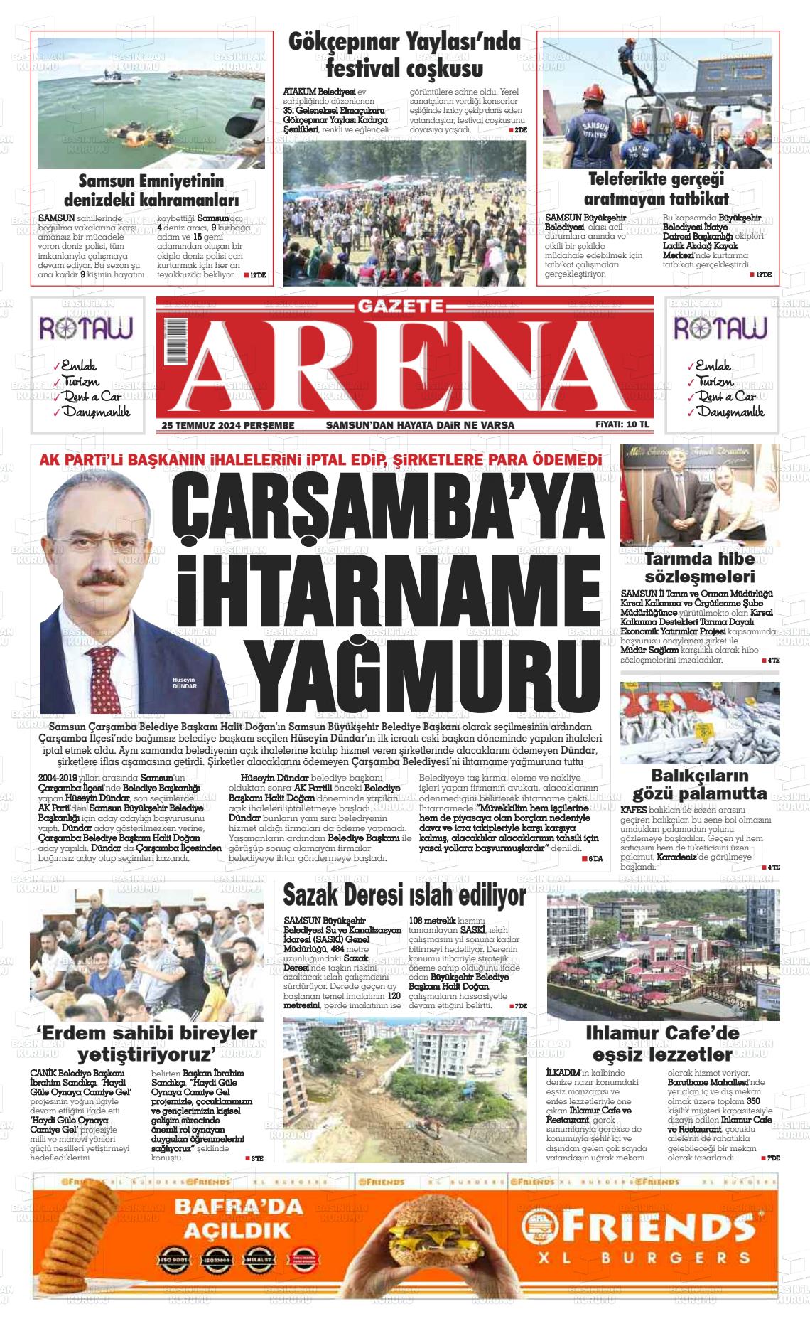 25 Temmuz 2024 Arena Gazete Manşeti