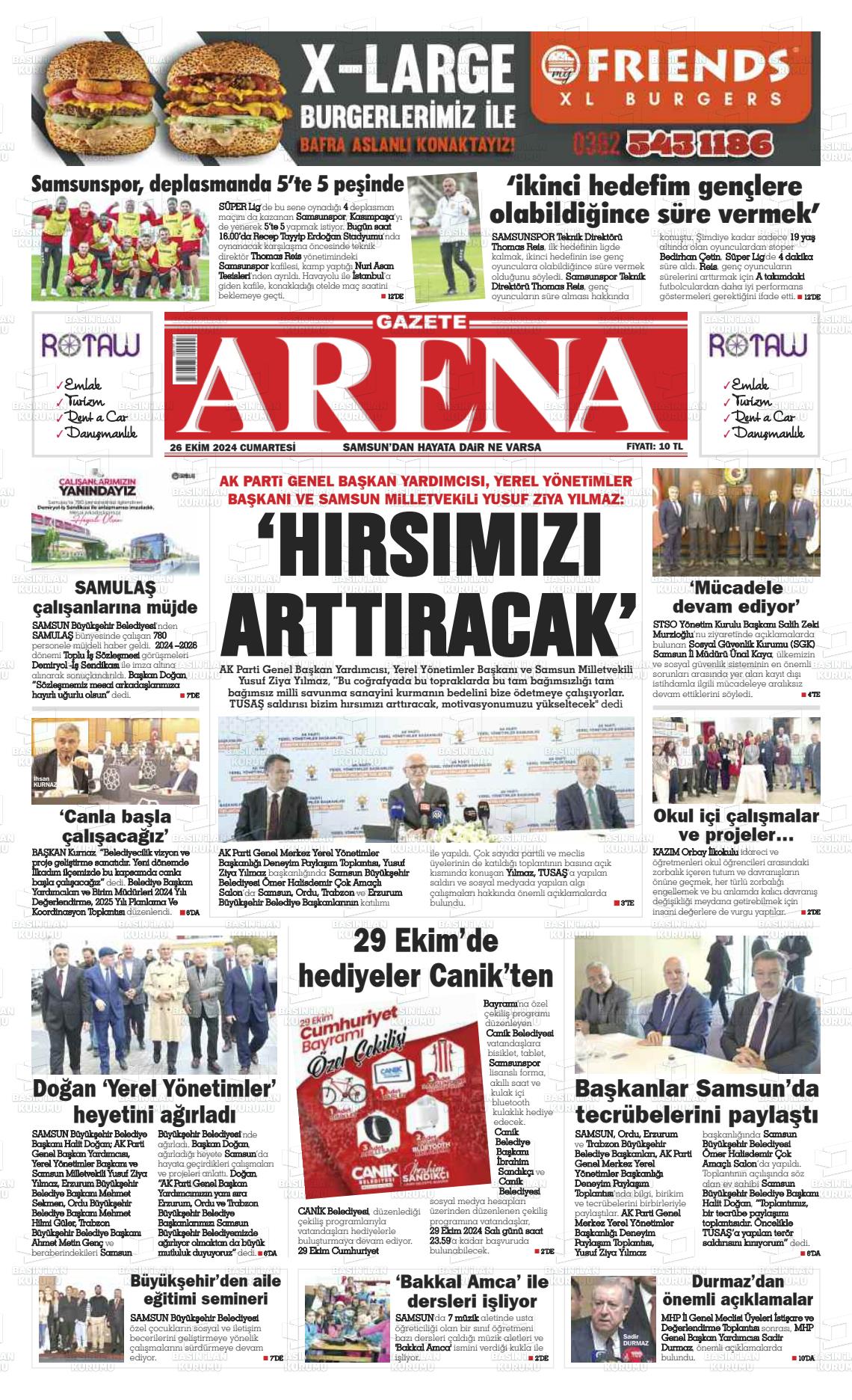 26 Ekim 2024 Arena Gazete Manşeti