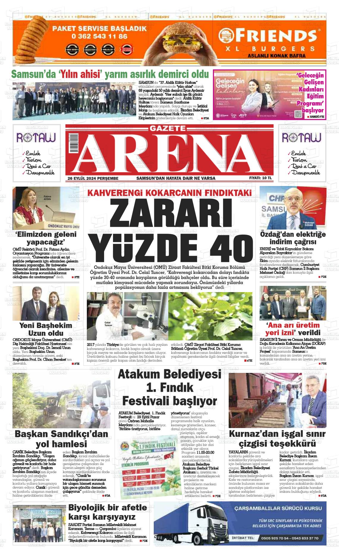 26 Eylül 2024 Arena Gazete Manşeti