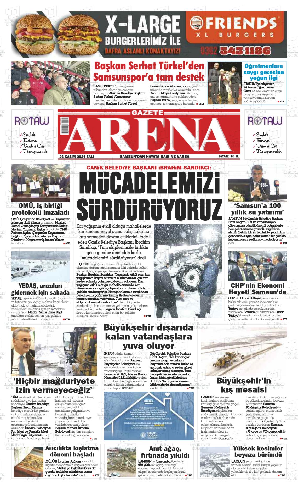 26 Kasım 2024 Arena Gazete Manşeti