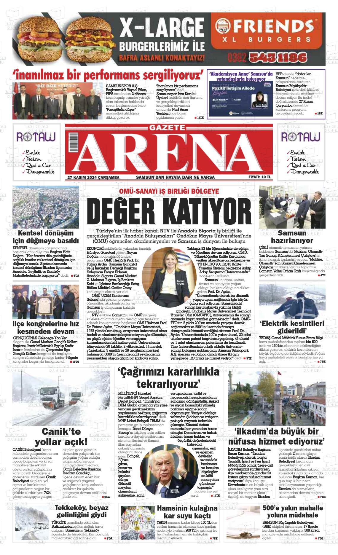 27 Kasım 2024 Arena Gazete Manşeti