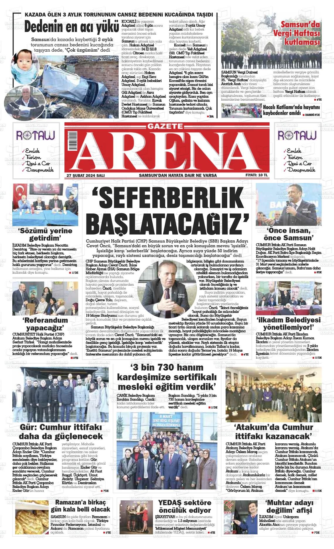 27 Şubat 2024 Arena Gazete Manşeti