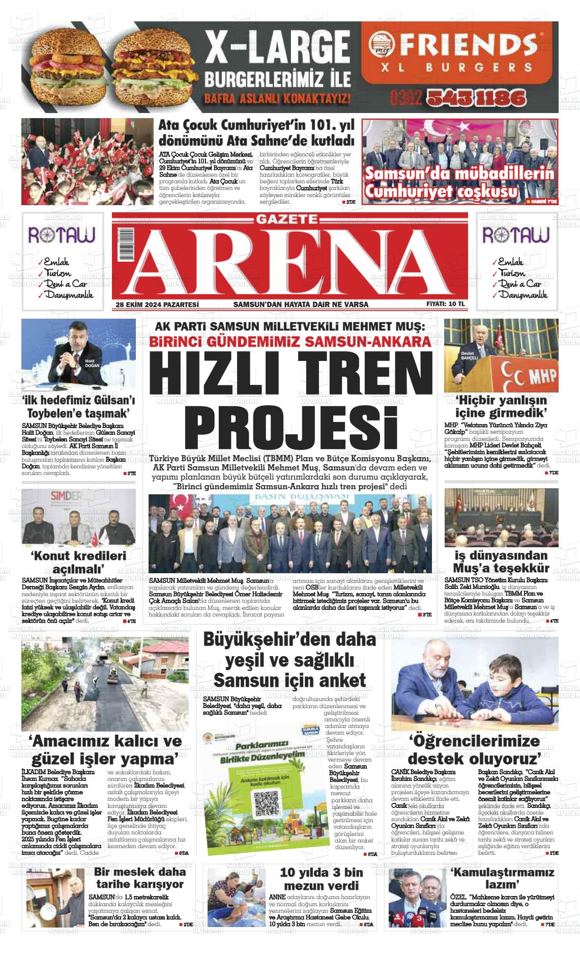 28 Ekim 2024 Arena Gazete Manşeti