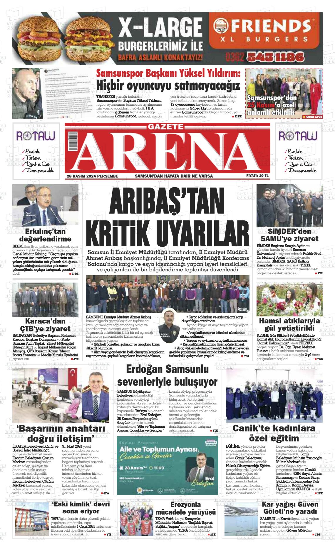 02 Aralık 2024 Arena Gazete Manşeti