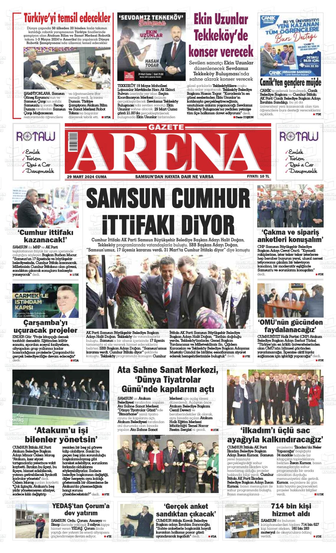 29 Mart 2024 Arena Gazete Manşeti