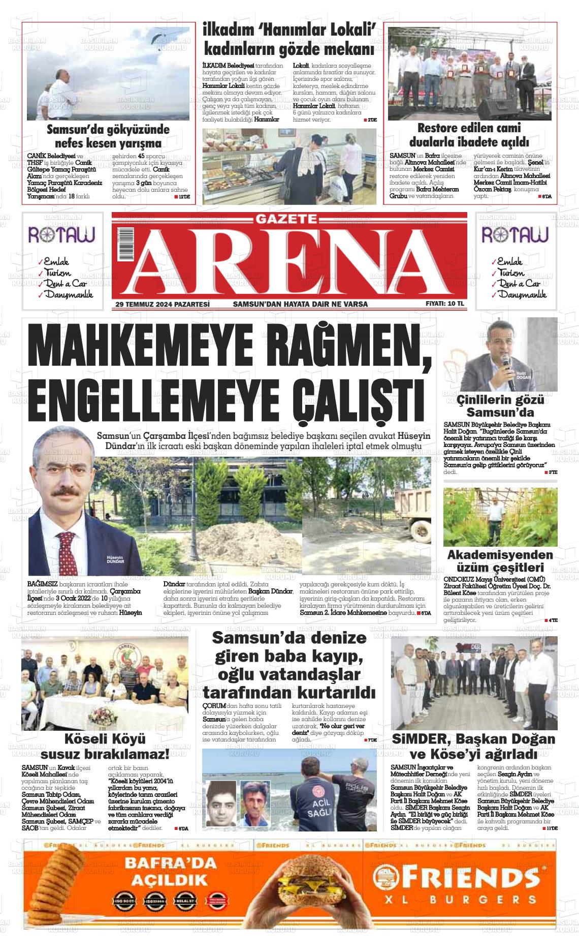 29 Temmuz 2024 Arena Gazete Manşeti