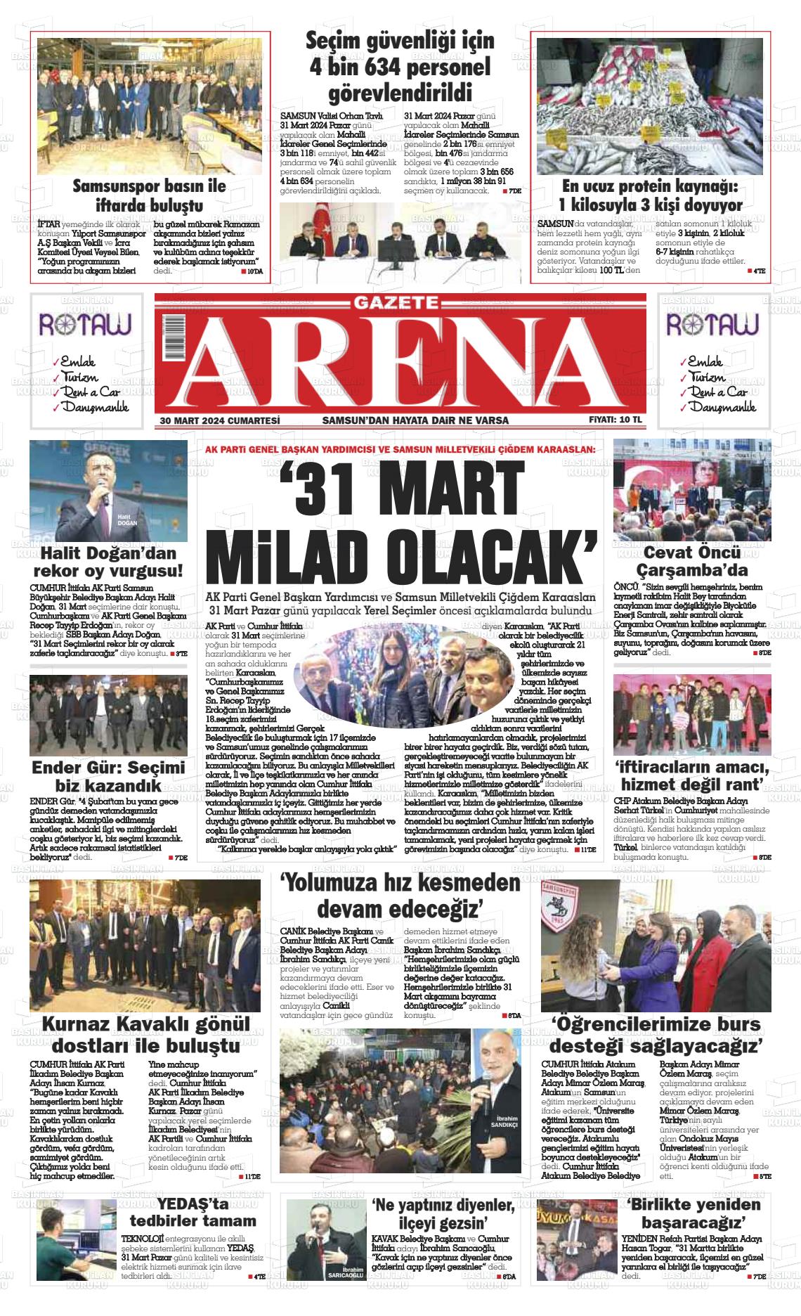 30 Mart 2024 Arena Gazete Manşeti