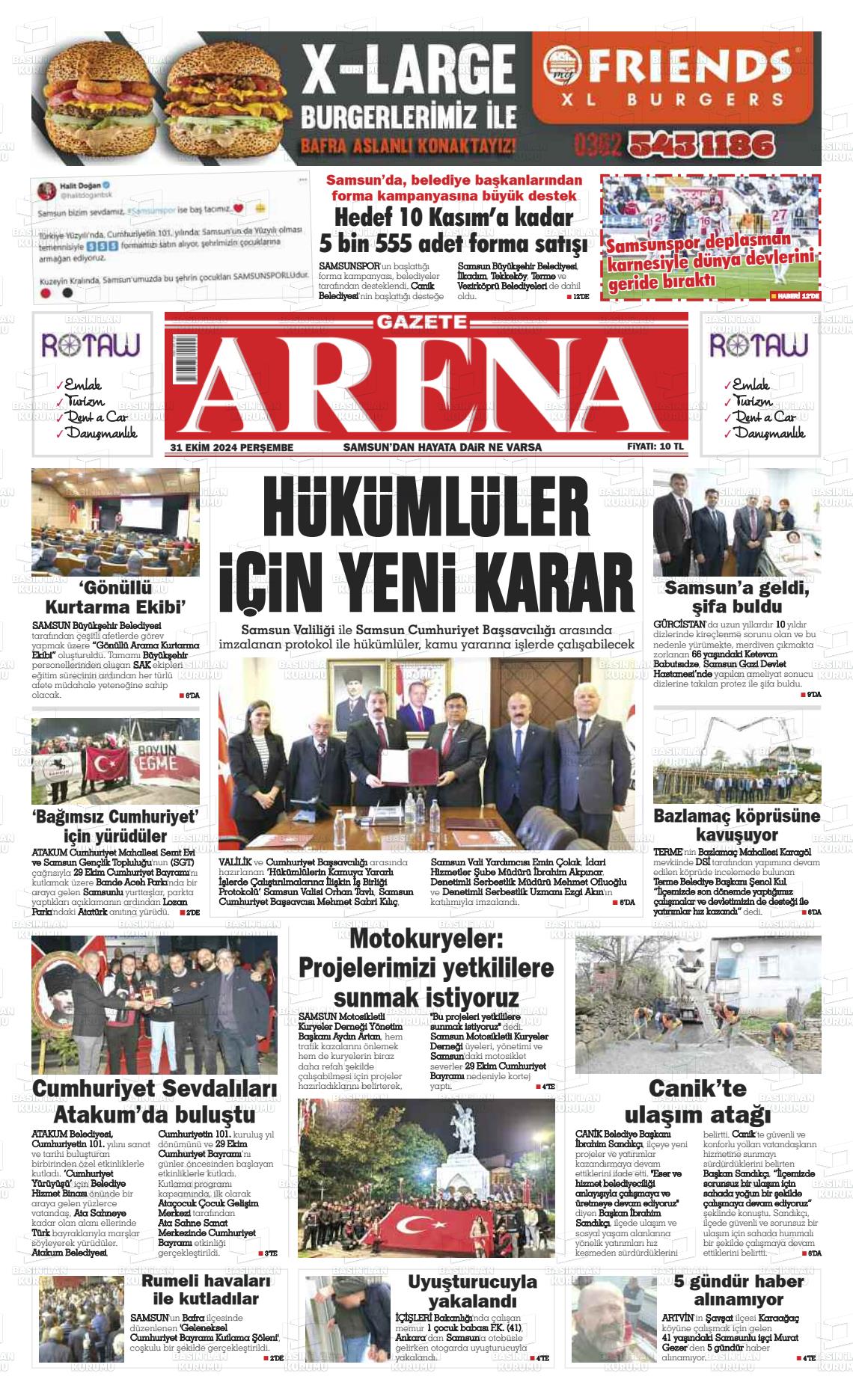 31 Ekim 2024 Arena Gazete Manşeti