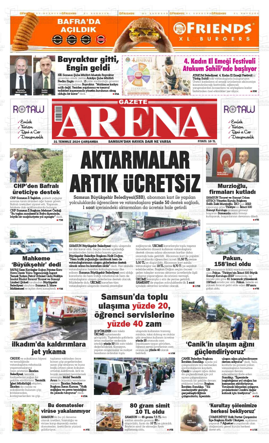 31 Temmuz 2024 Arena Gazete Manşeti