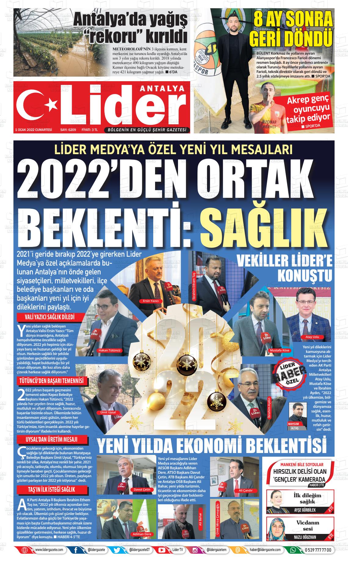 01 Ocak 2022 Gazete Bir Gazete Manşeti